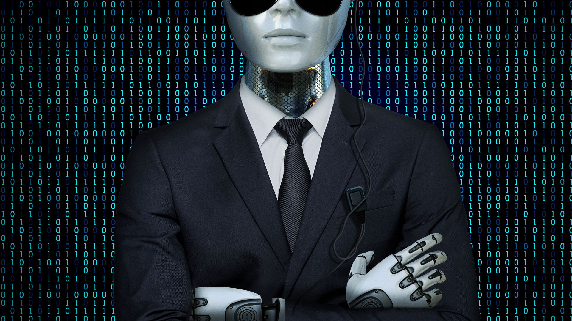 Illustration of a robot dressed as a security guard.