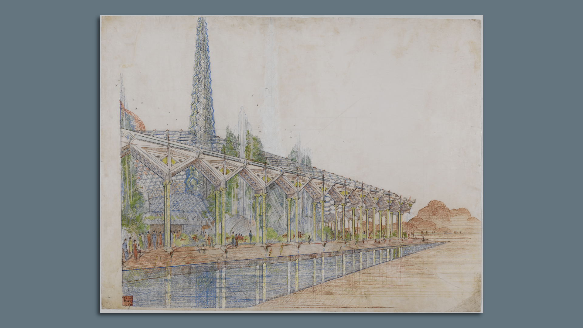 An artists rendering of Oasis, Frank Lloyd Wright's proposed Arizona state capitol building. 