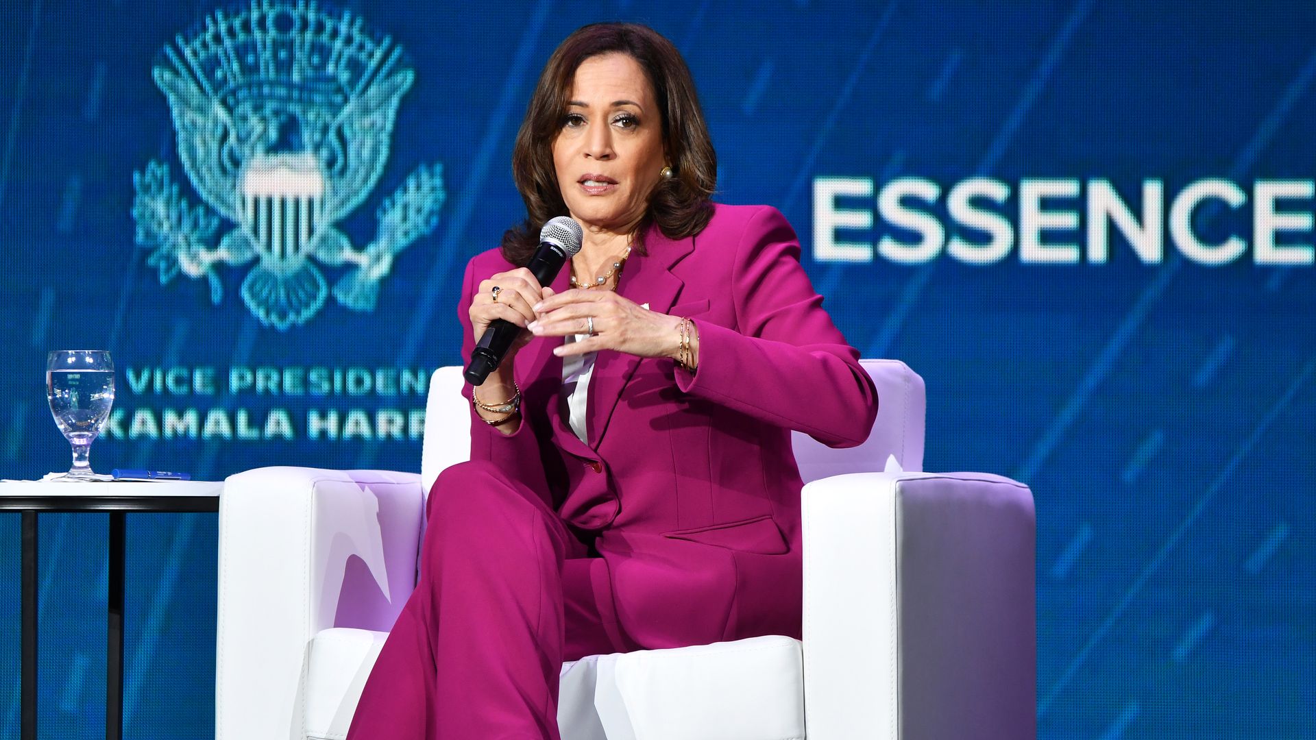 Vice President of the United States Kamala Harris speaks onstage during the 2022 Essence Festival of Culture at the Ernest N. Morial Convention Center on July 2, 2022 in New Orleans, Louisian