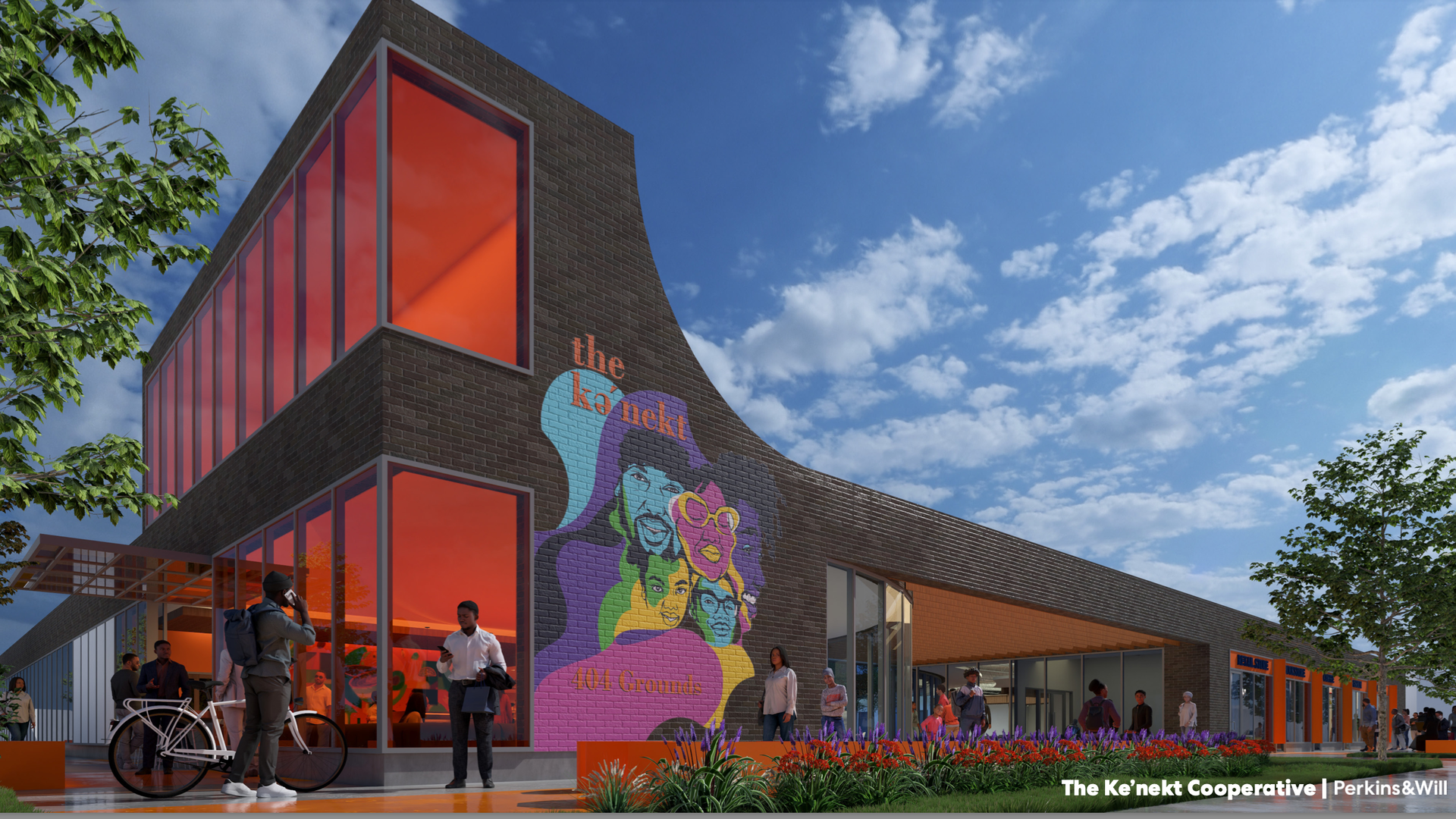 A rendering showing the exterior of a 20,000-square-foot community hub the Ke'nekt Cooperative wants to build in southwest Atlanta.