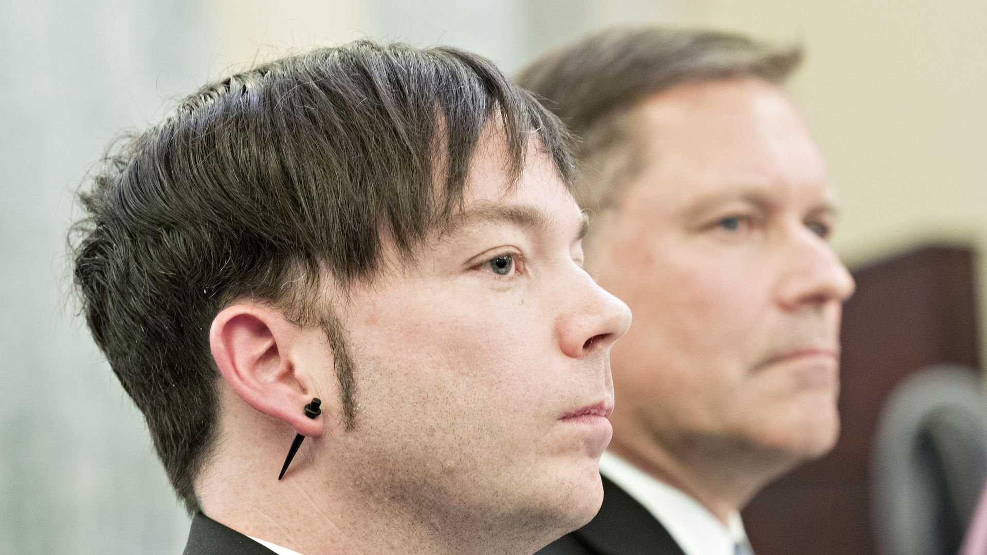 Uber CISO John Flynn (foreground) and HackerOne CEO Marten Mickos (rear) testify before the Senate.