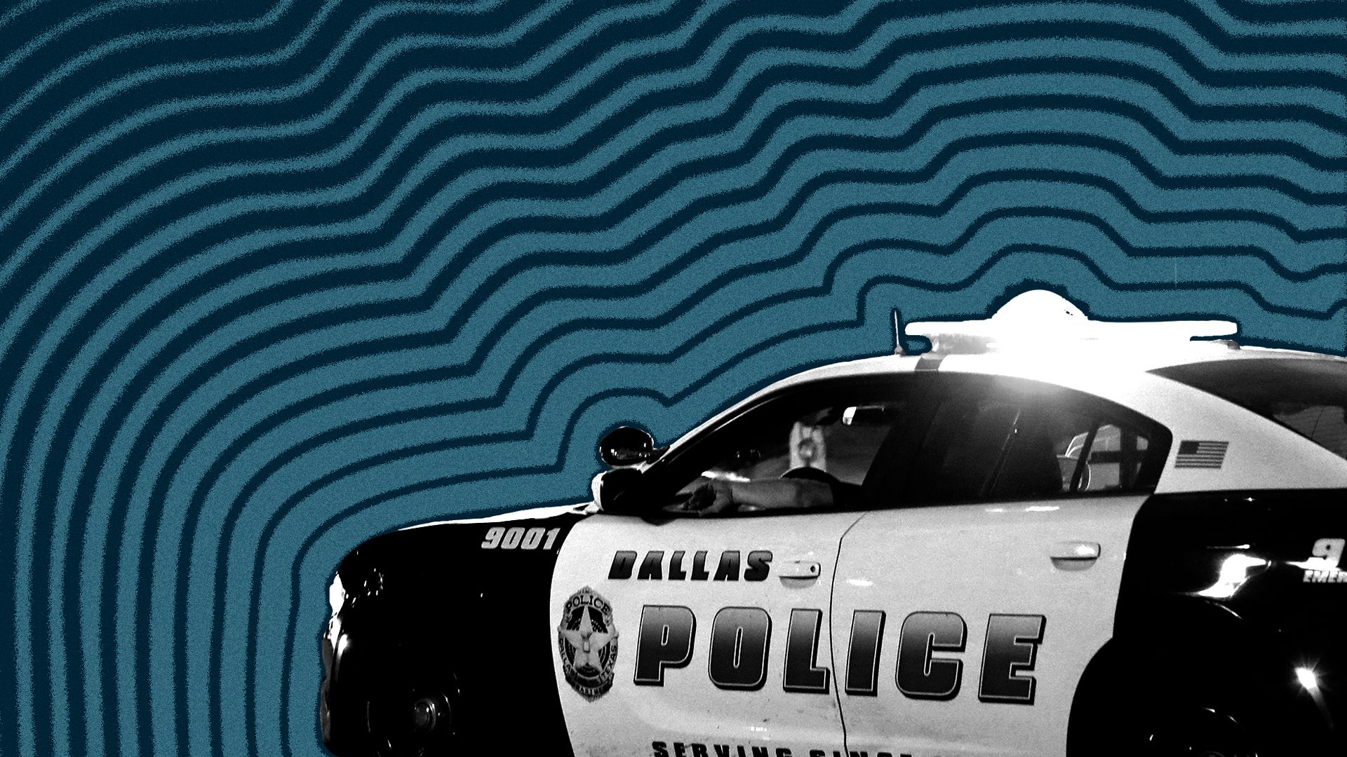 Photo illustration of a Dallas Police cruiser with lines radiating from it.
