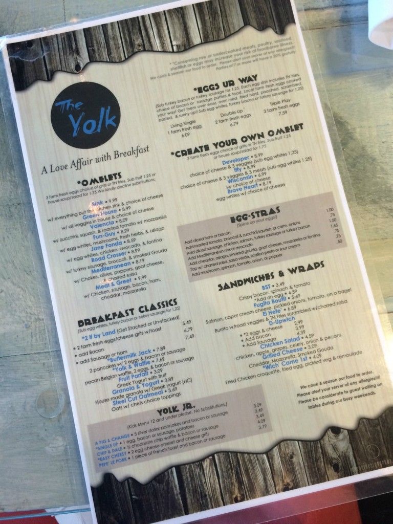 The Yolk Rock Hill menu