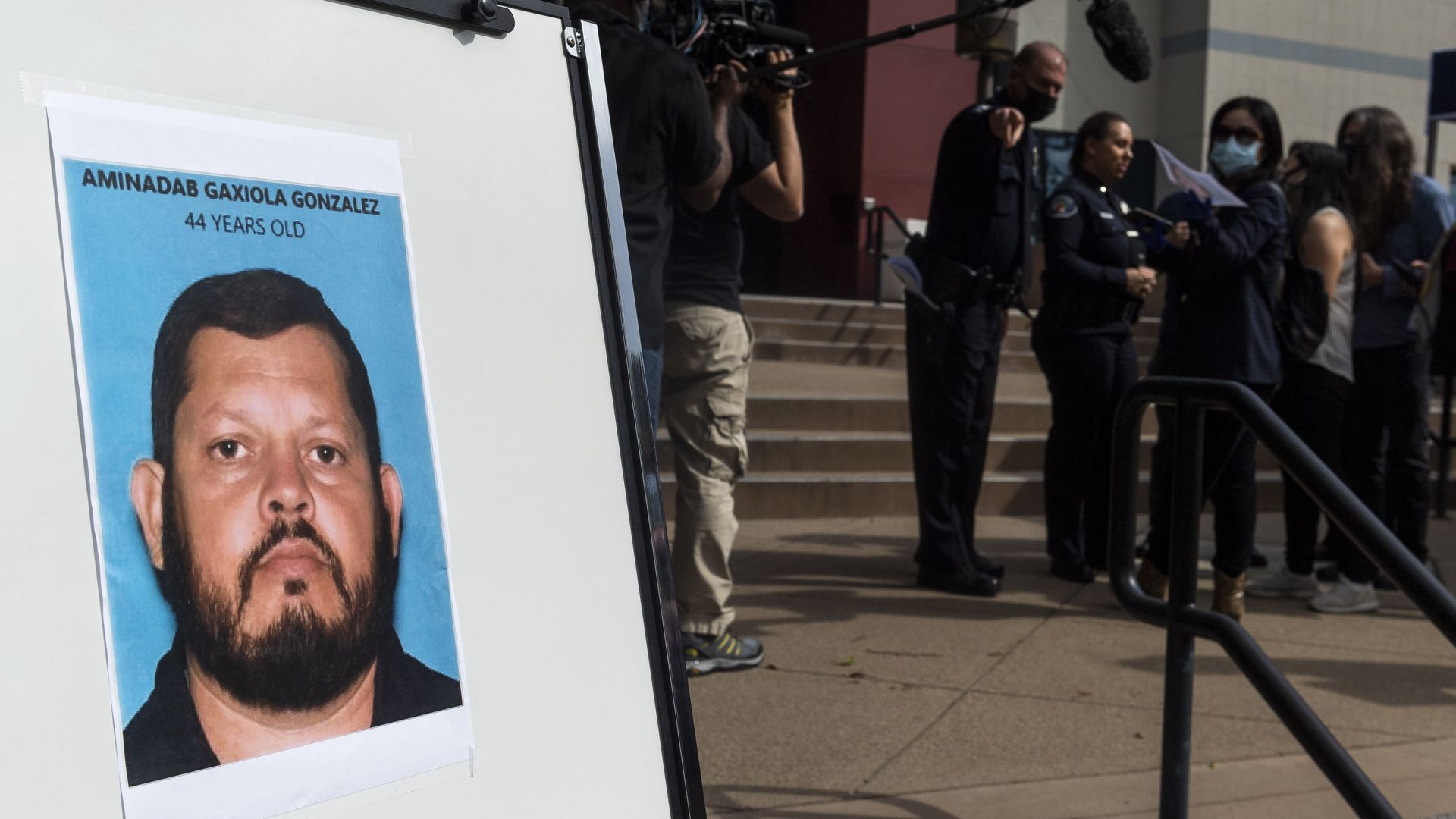 Police office at a press conference in Orange, California, on April 1.