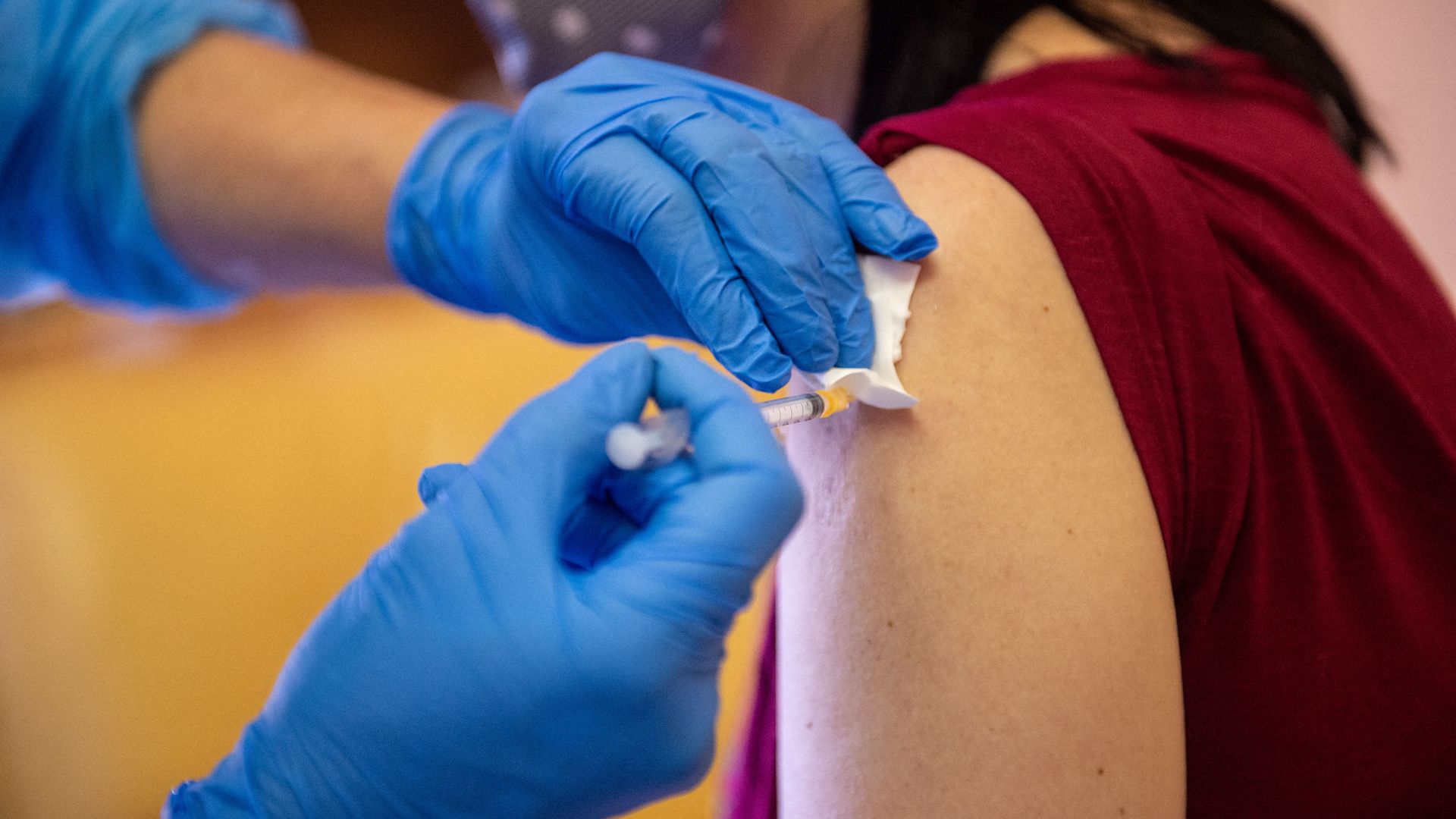 Someone gets their COVID vaccine in Slovakia