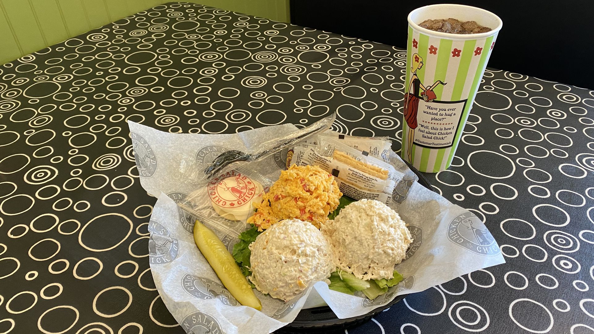 A trio of chicken salad scoops