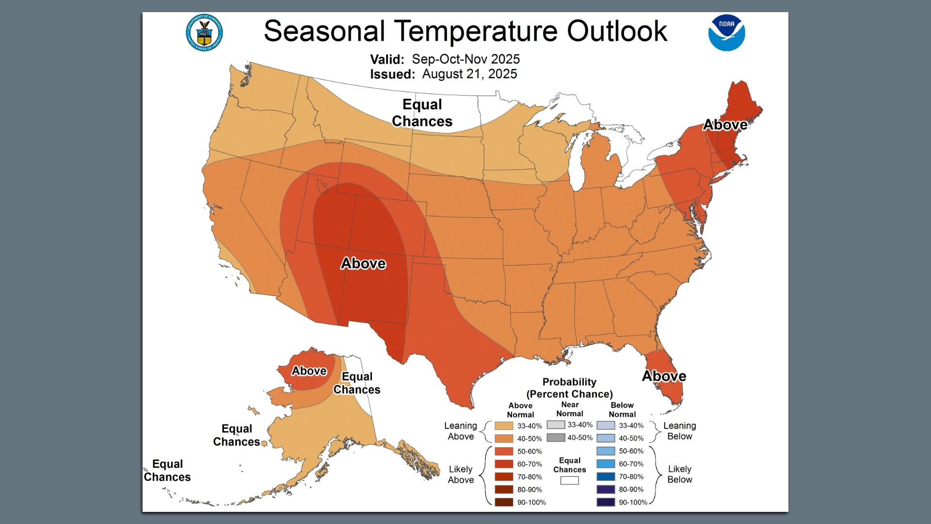 Fall temperature climate forecast: Warmer than usual