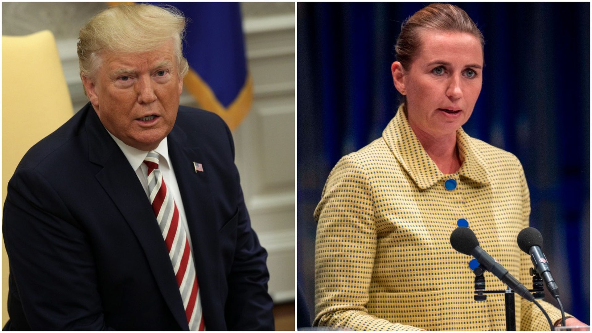 Pic stitch of Donald Trump and Denmark's Prime Minister Mette Frederiksen