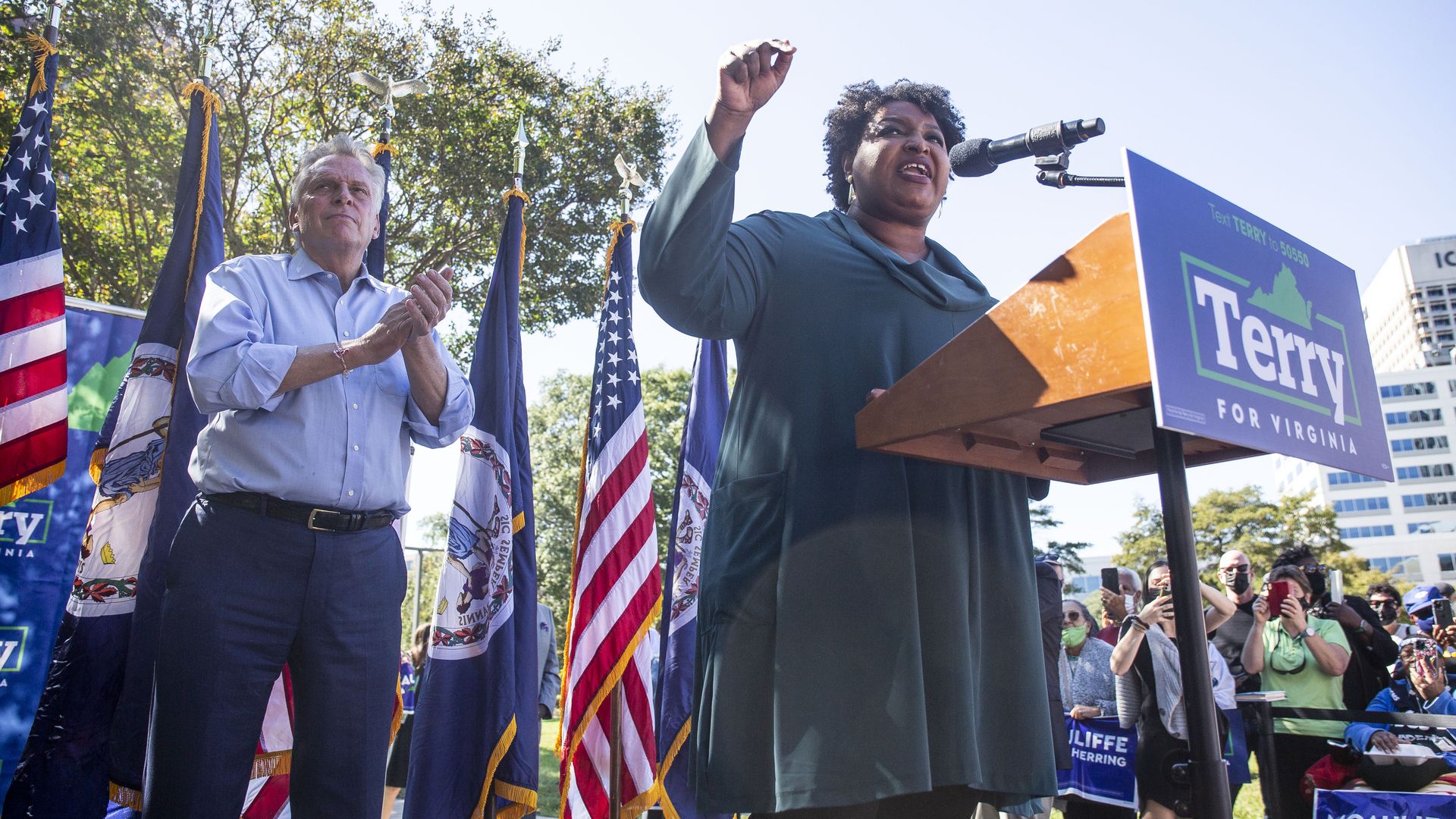 Stacey Abrams speaks during a Souls to the Polls rally