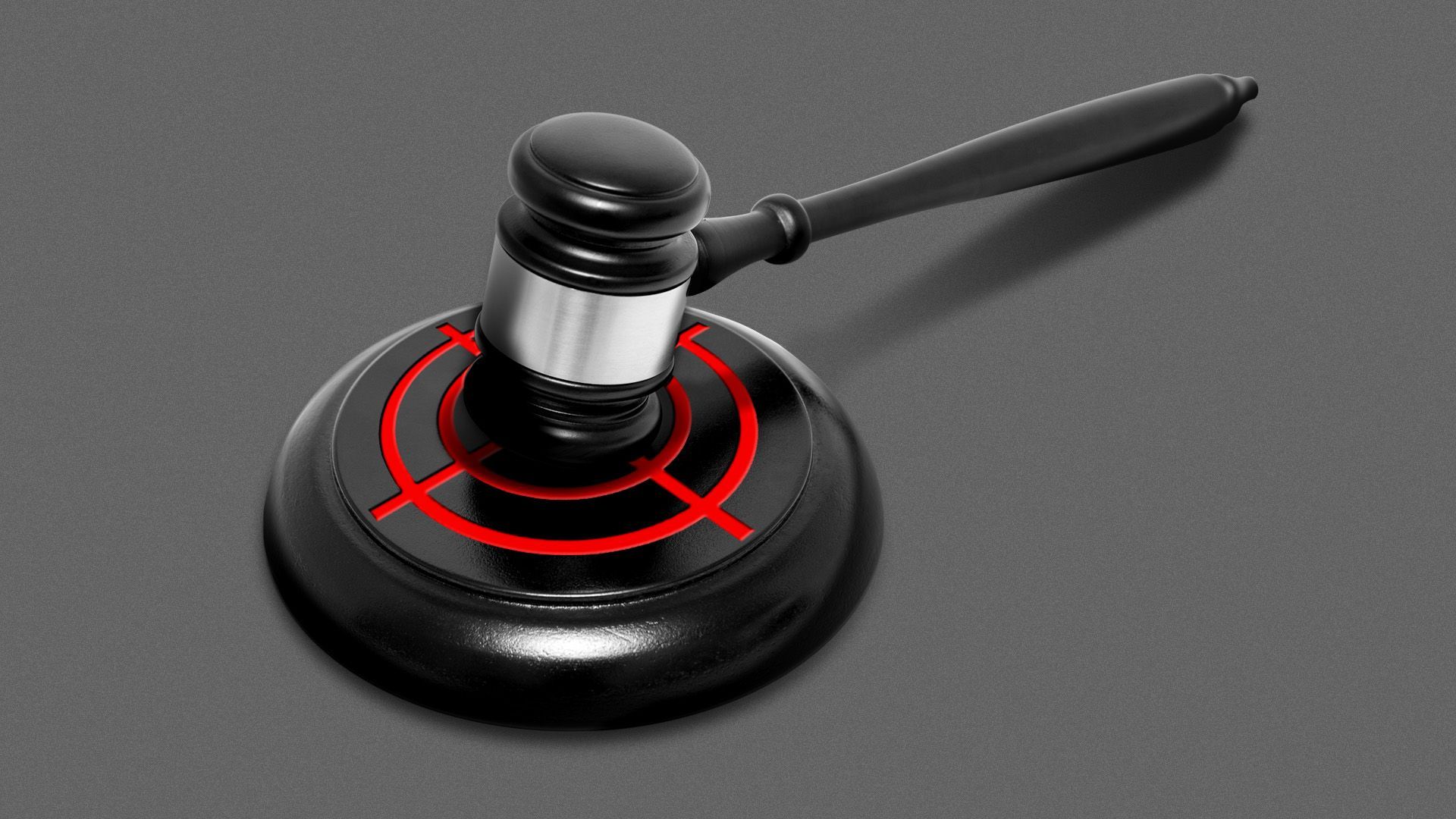 Illustration of a gavel on a knocker featuring crosshairs