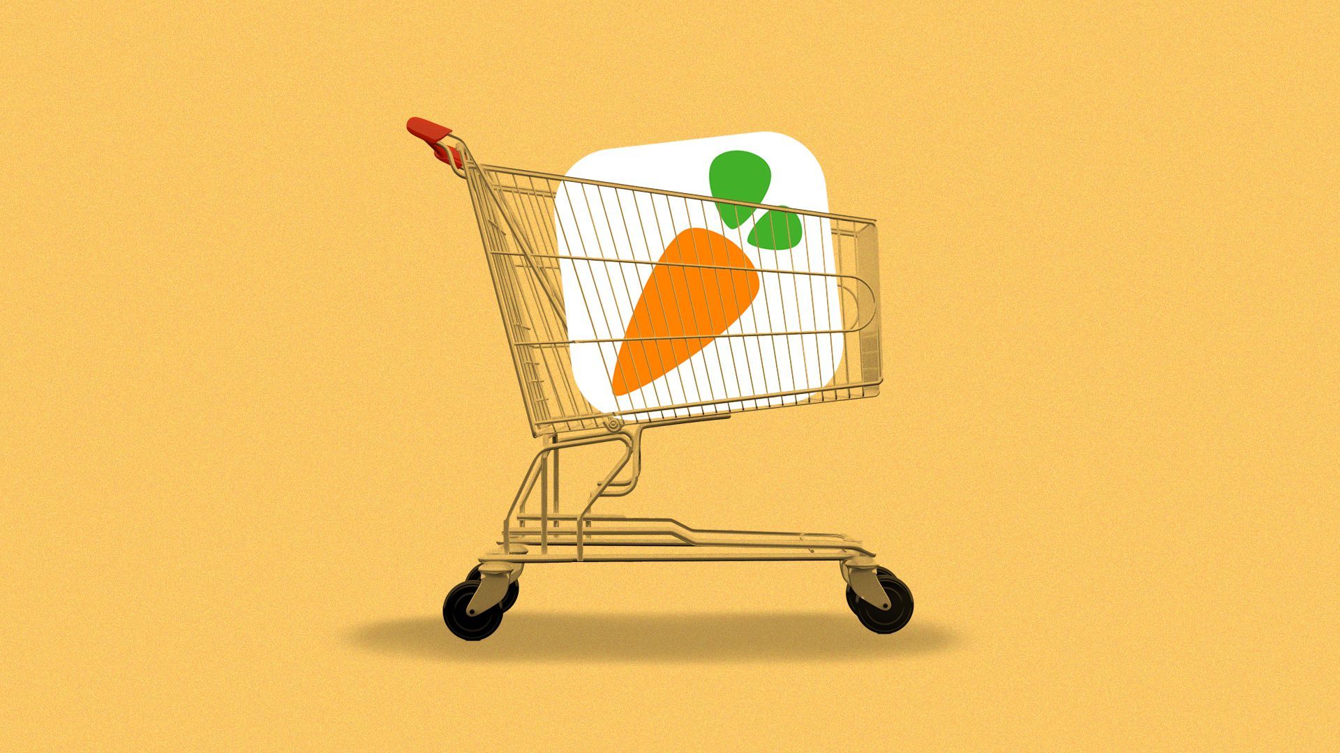Illustration of a grocery cart with the Instacart app icon inside.
