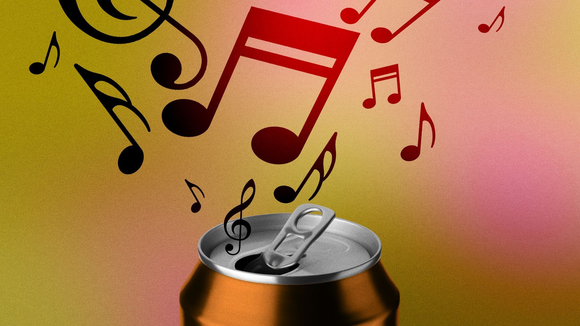 Illustration of music notes coming out of a beer can.