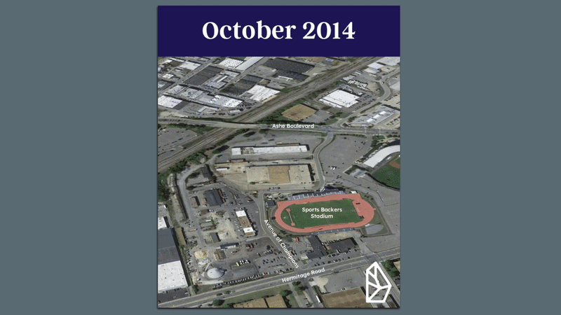 a gif showing aerial images of the diamond district, from nothing to construction