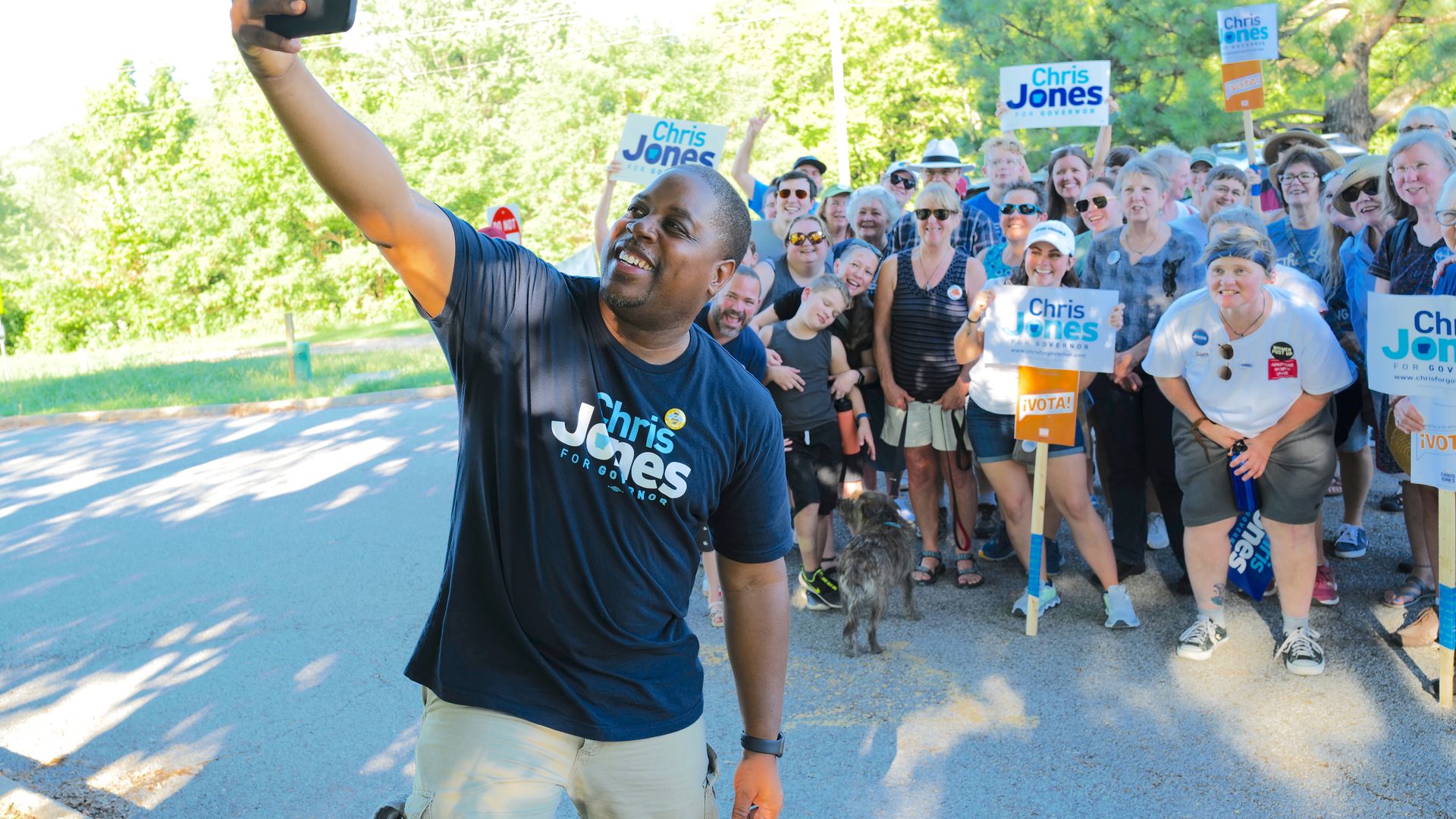 A photo of Chris Jones, former gubernatorial candidate in Arkansas, taking a selfie.