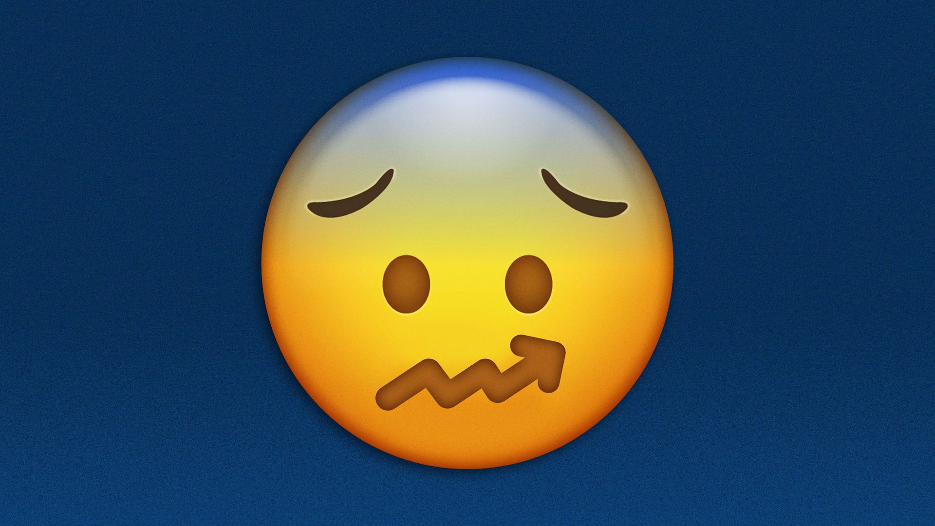 Illustration of a worried emoji with an upward trend line as the mouth.