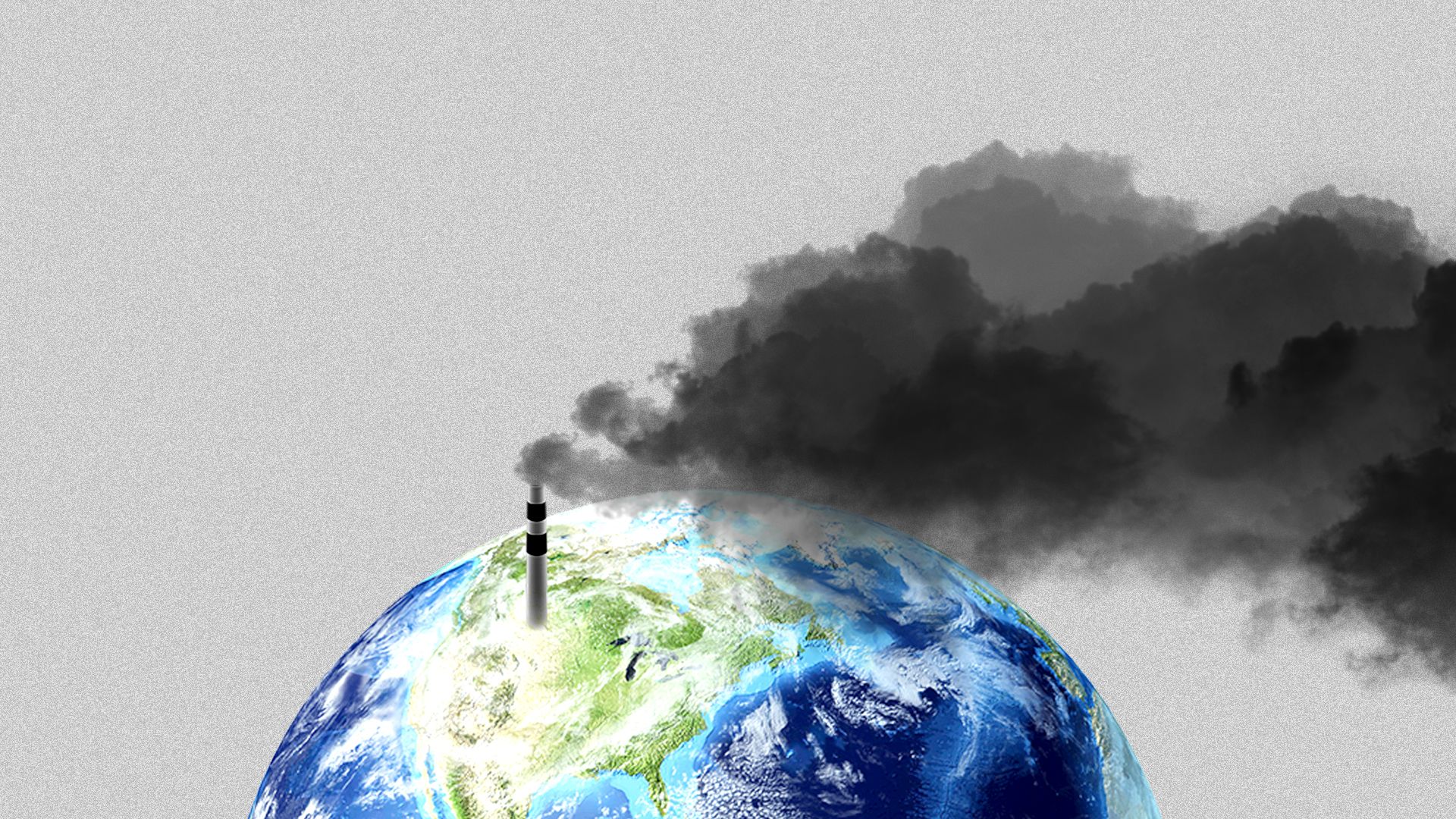 Illustration of a small smokestack coming from the United States covering the globe in smoke