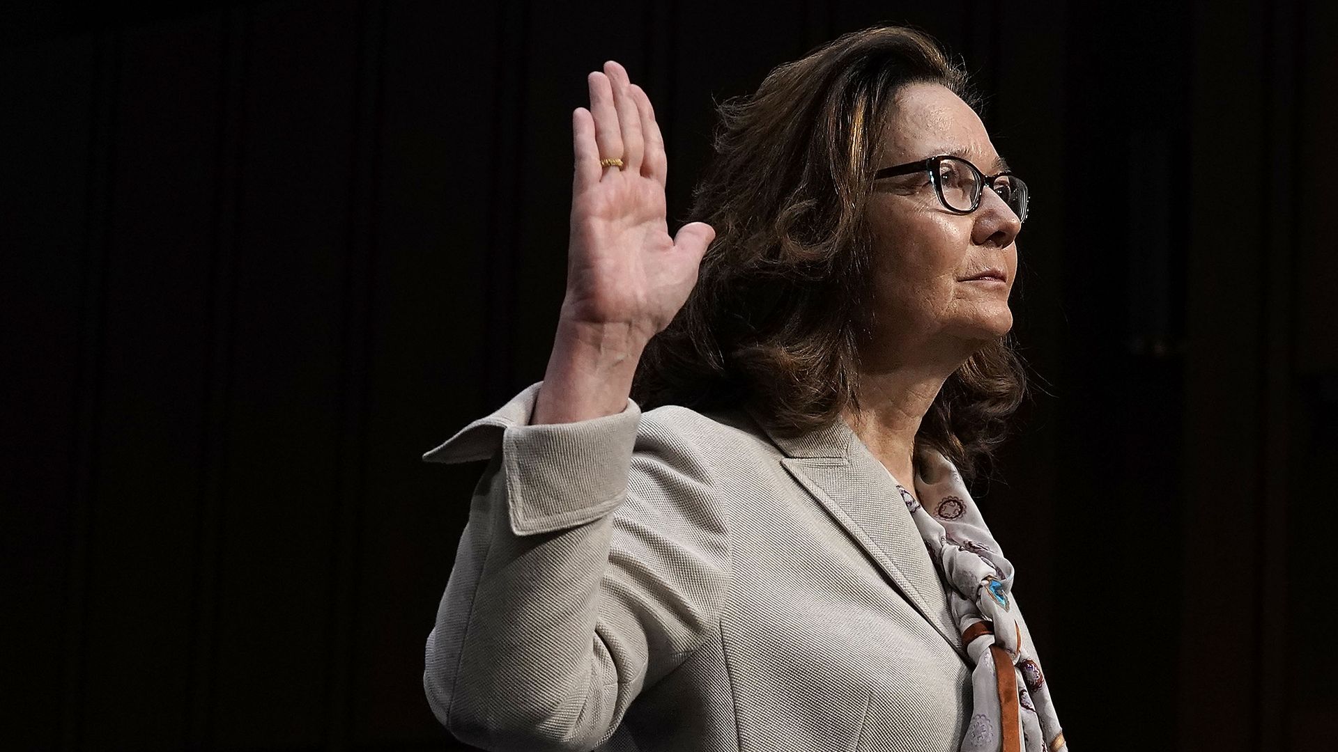 Gina Haspel is sworn in during her confirmation hearing before the Senate.