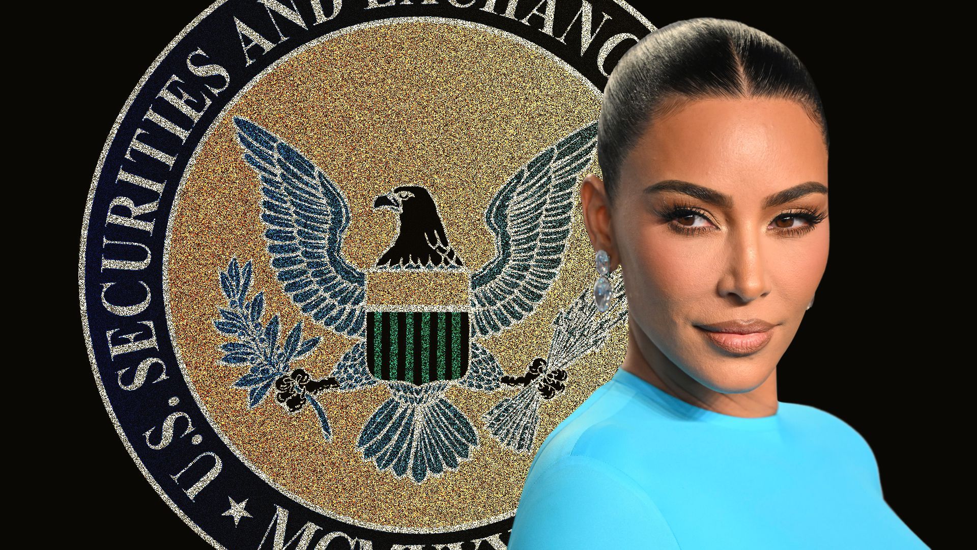 Photo Illustration of Kim Kardashian in front of the US SEC logo