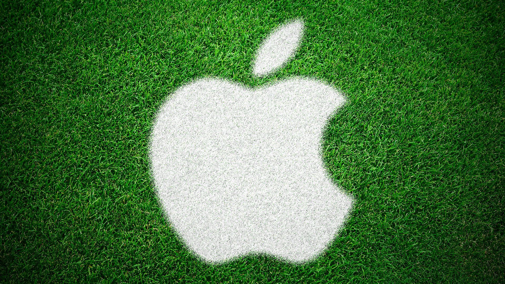 Illustration of Apple’s logo painted on turf. 