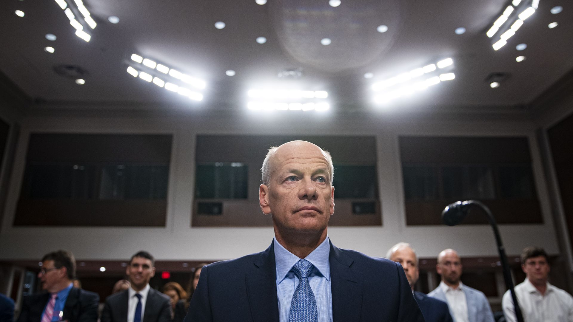 Greg Becker, former chief executive officer of Silicon Valley Bank, arrives during a Senate Banking, Housing, and Urban Affairs Committee hearing in Washington, DC, US, on Tuesday, May 16, 2023.