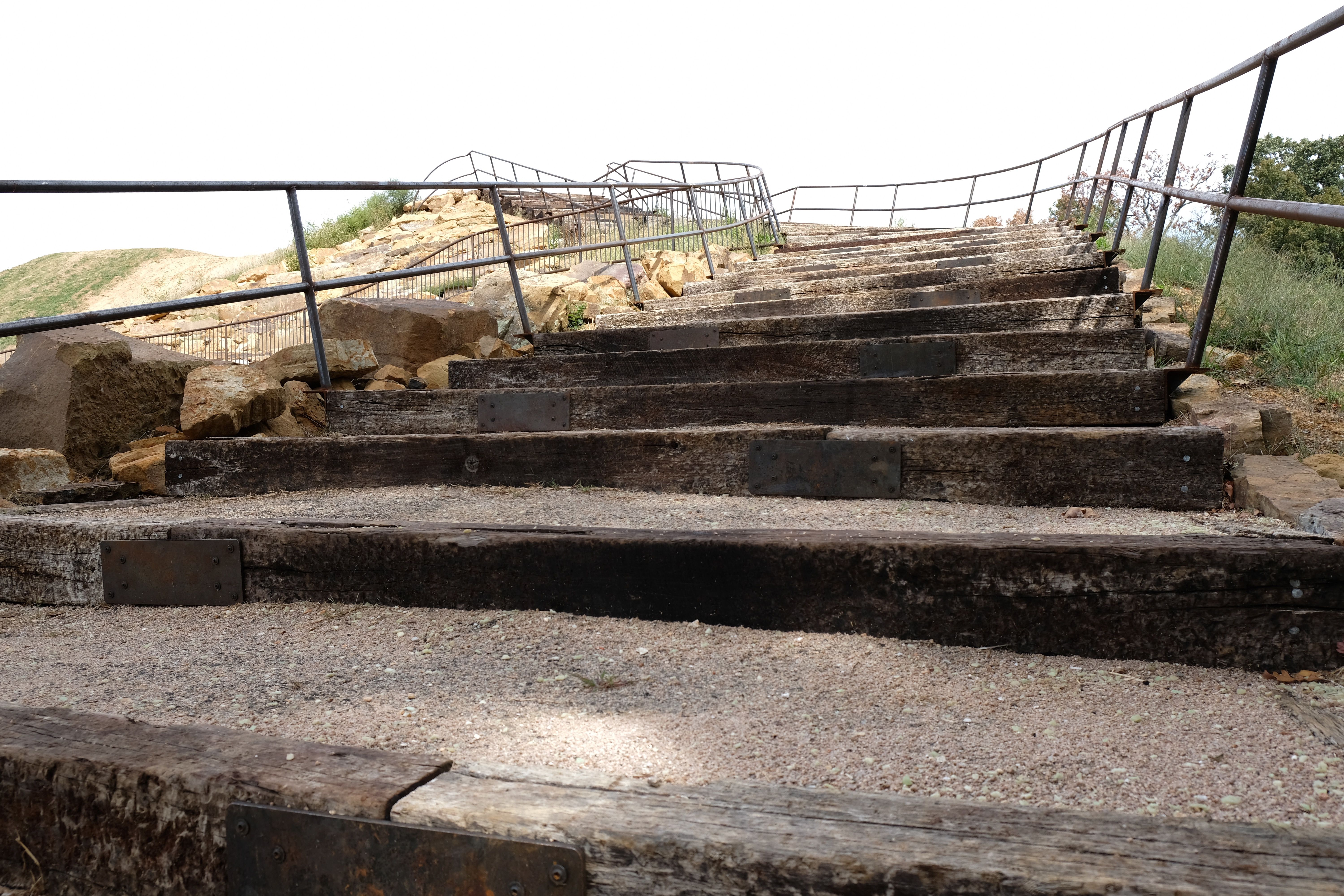An outdoor staircase on the cyclocross track. 