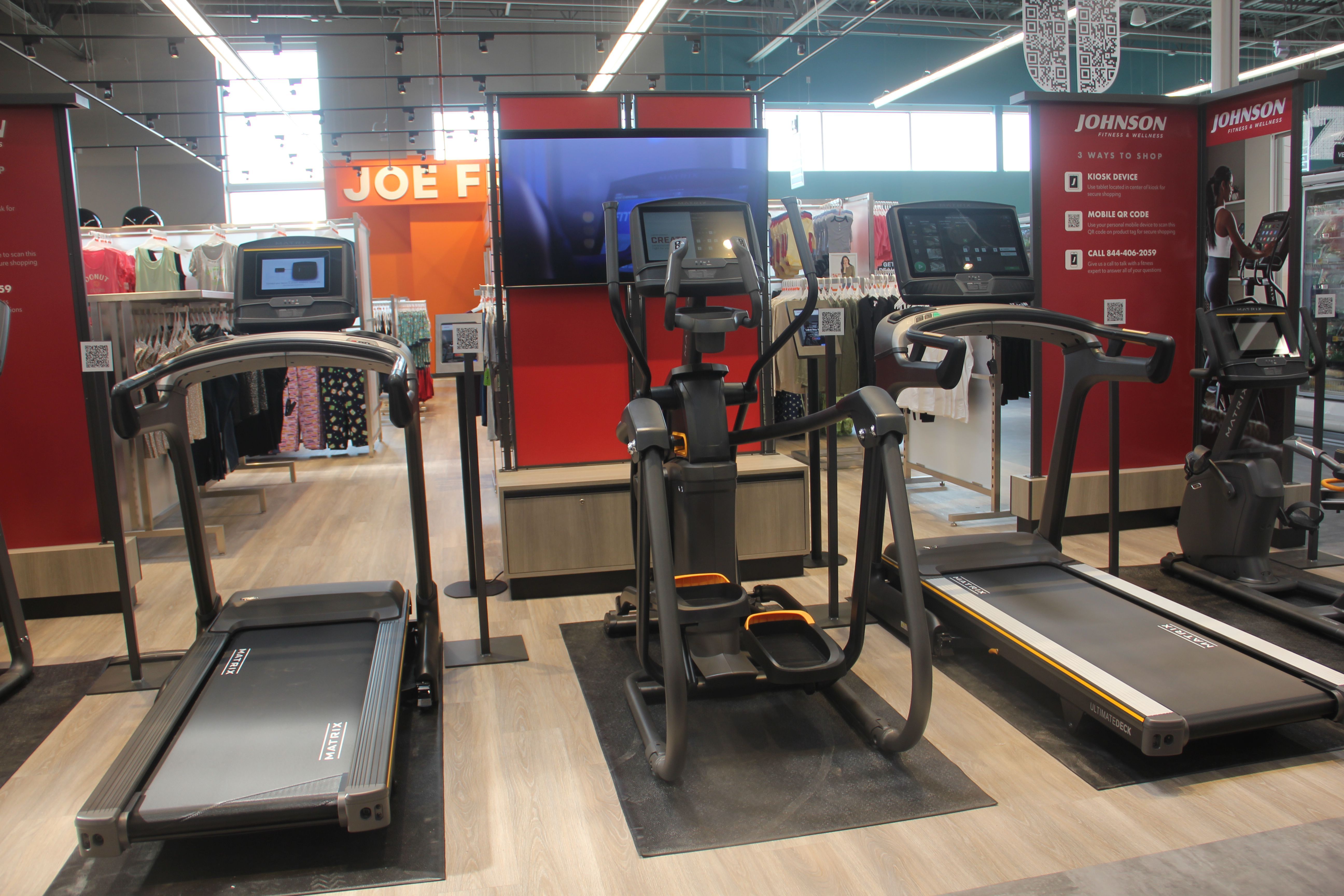 A fitness equipment showroom display at a Hy-Vee store in Grimes, Iowa