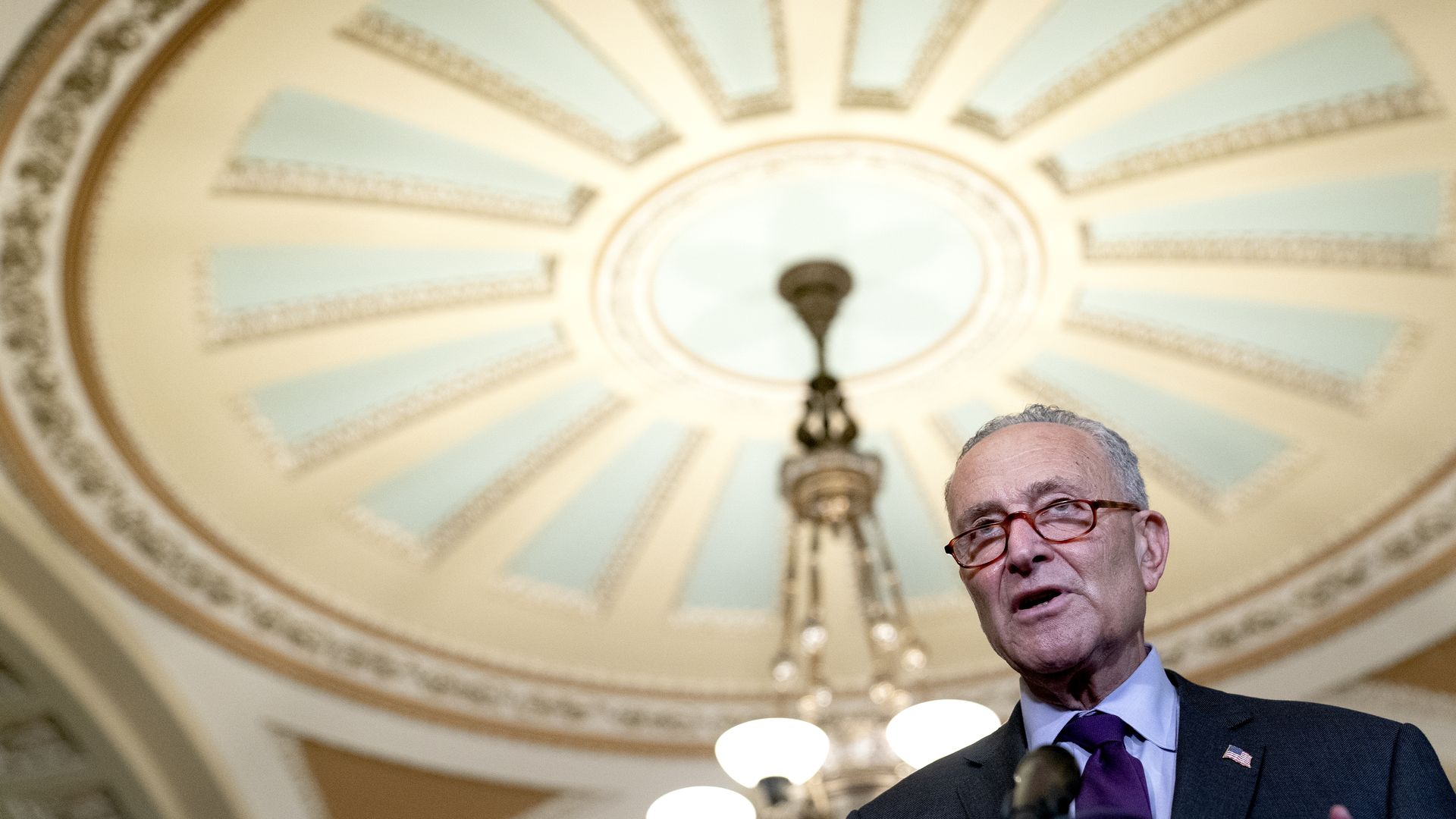 Senate Majority Leader Chuck Schumer is seen addressing reporters on Tuesday.