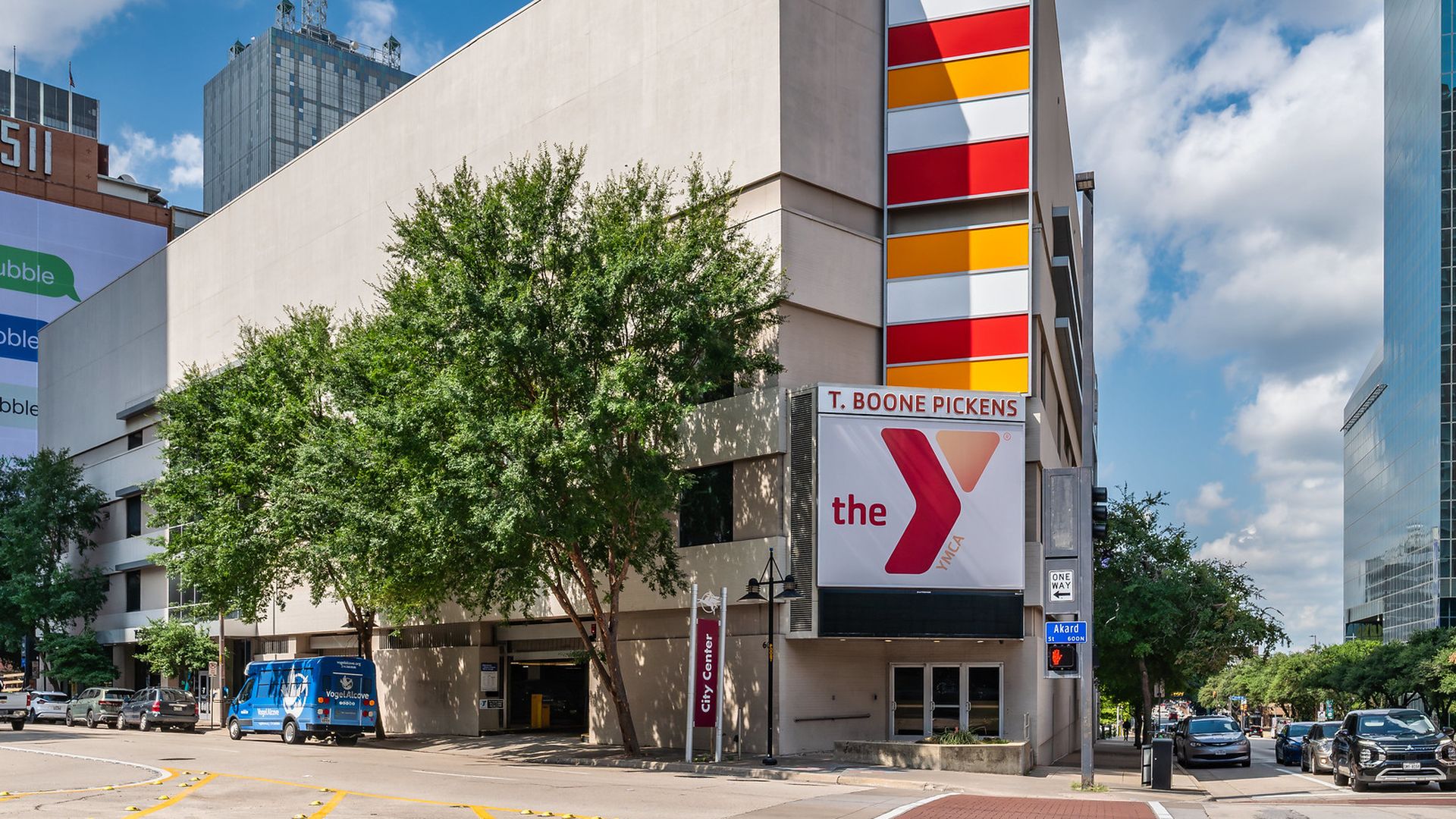 An exterior shot of a building that says "The Y"