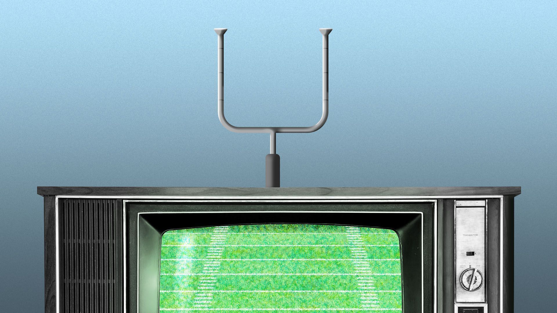 Illustration of a television with football goal posts for antenna