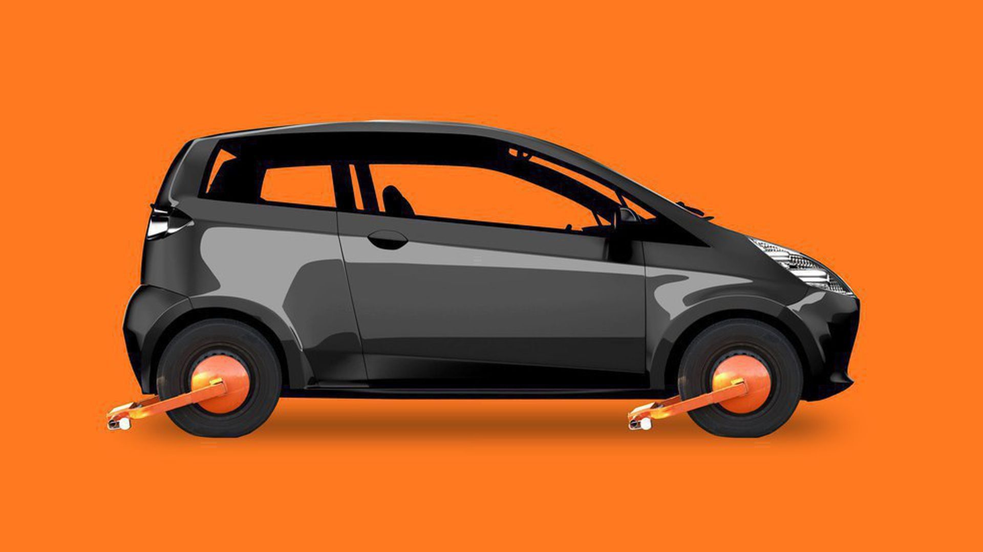 Illustration of car with locks on the wheels rendering it unusable