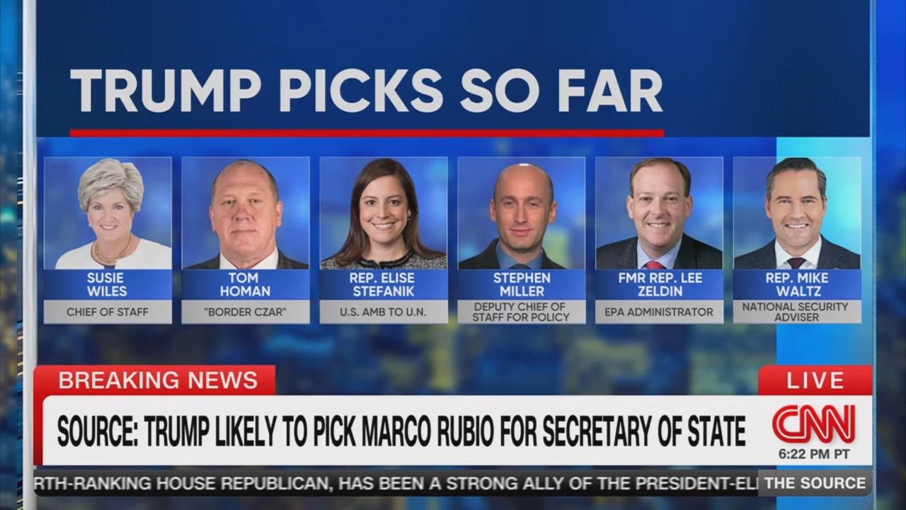 CNN screenshot showing Trump picks so far