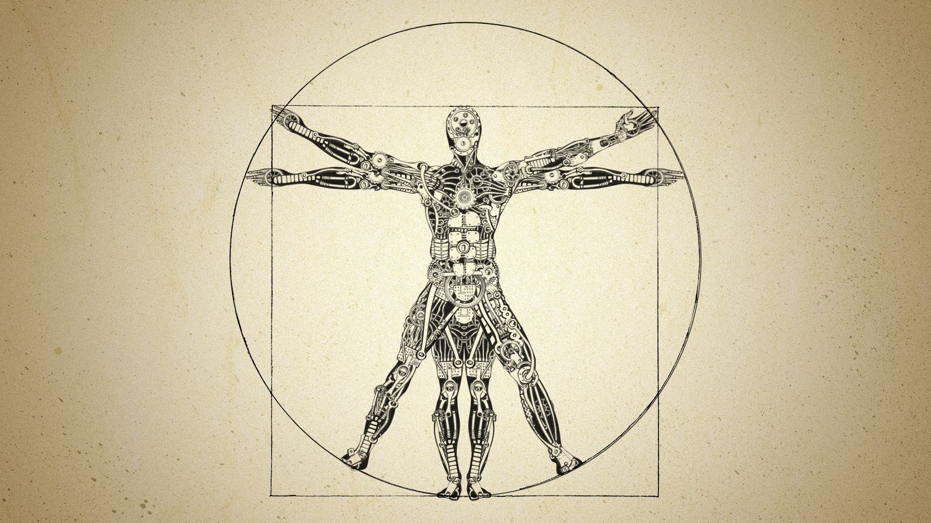 A digital reimagining of Leonardo Da Vinci's drawing of the human body