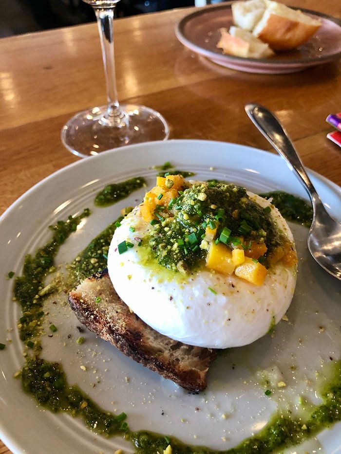 burrata appetizer at flour shop