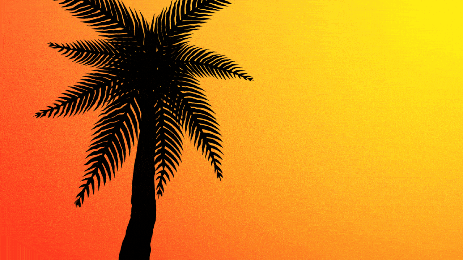 Animated illustration of a melting, silhouetted palm tree against a sunny sky with heat distortion.