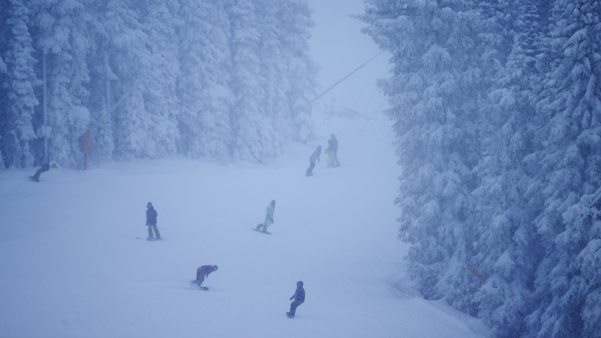 Skiers and snowboarders enjoy new 8 inch powders during Opening day at Edldora Ski Mountain in Nederland, Colorado on Thursday, November 7, 2024.