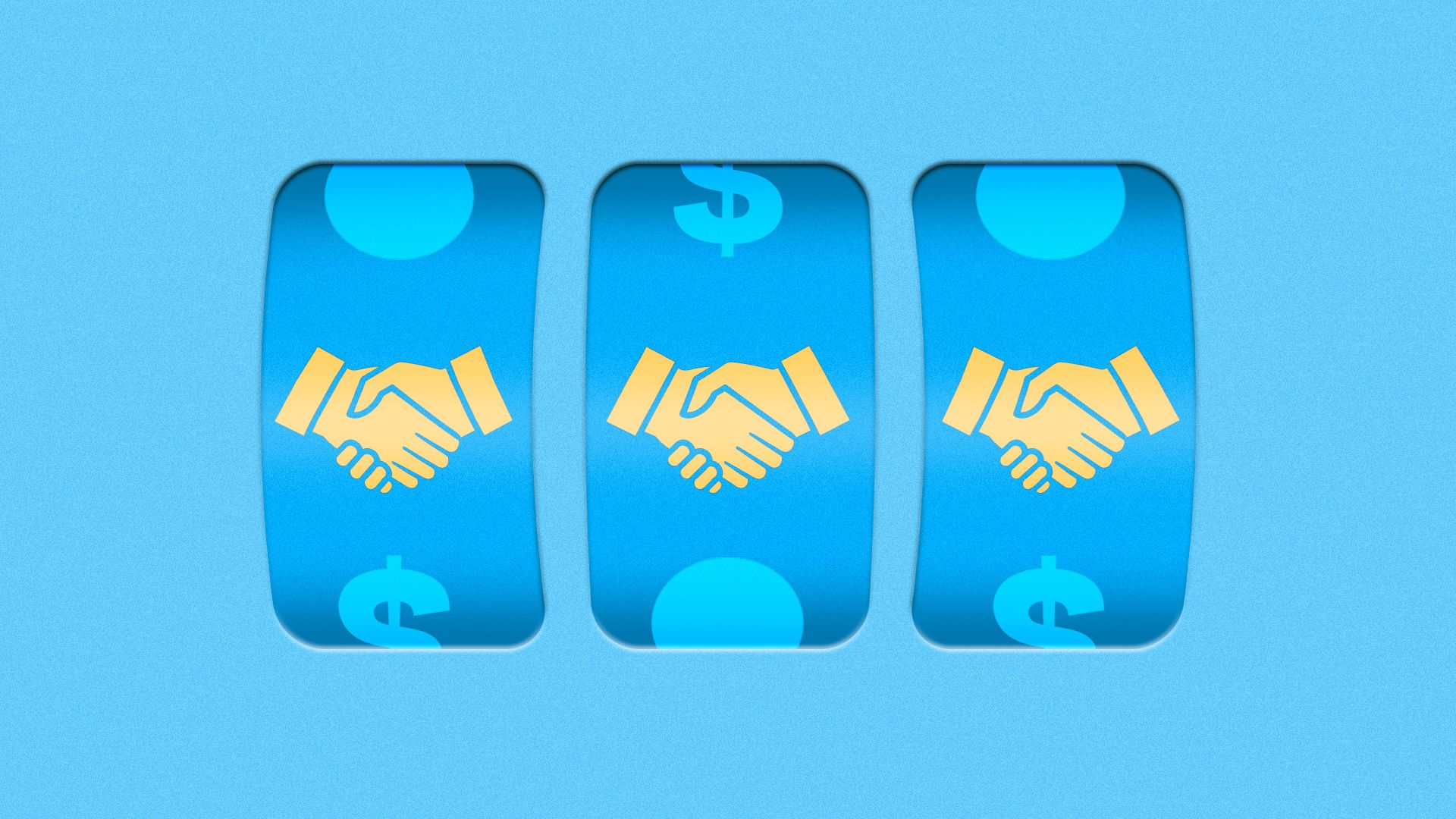 Illustration of a slot machine design showing all handshake icons.