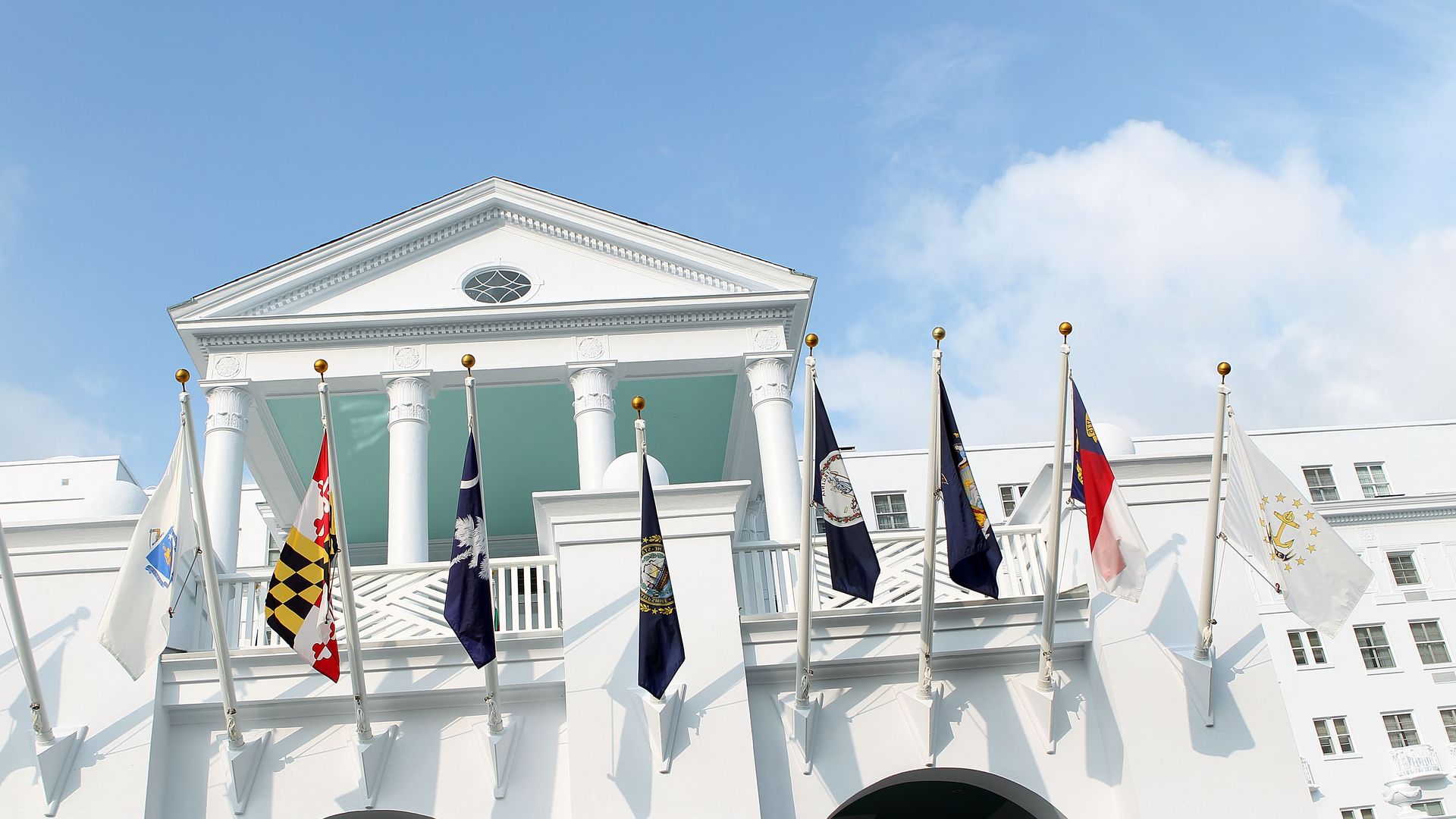  The front facade of the hotel at the Greenbrier Resort