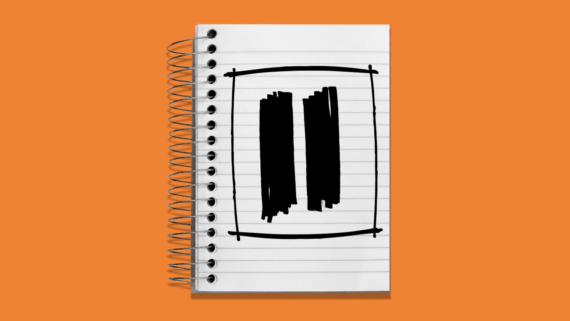 Illustration of a notepad with a pause symbol drawn on it