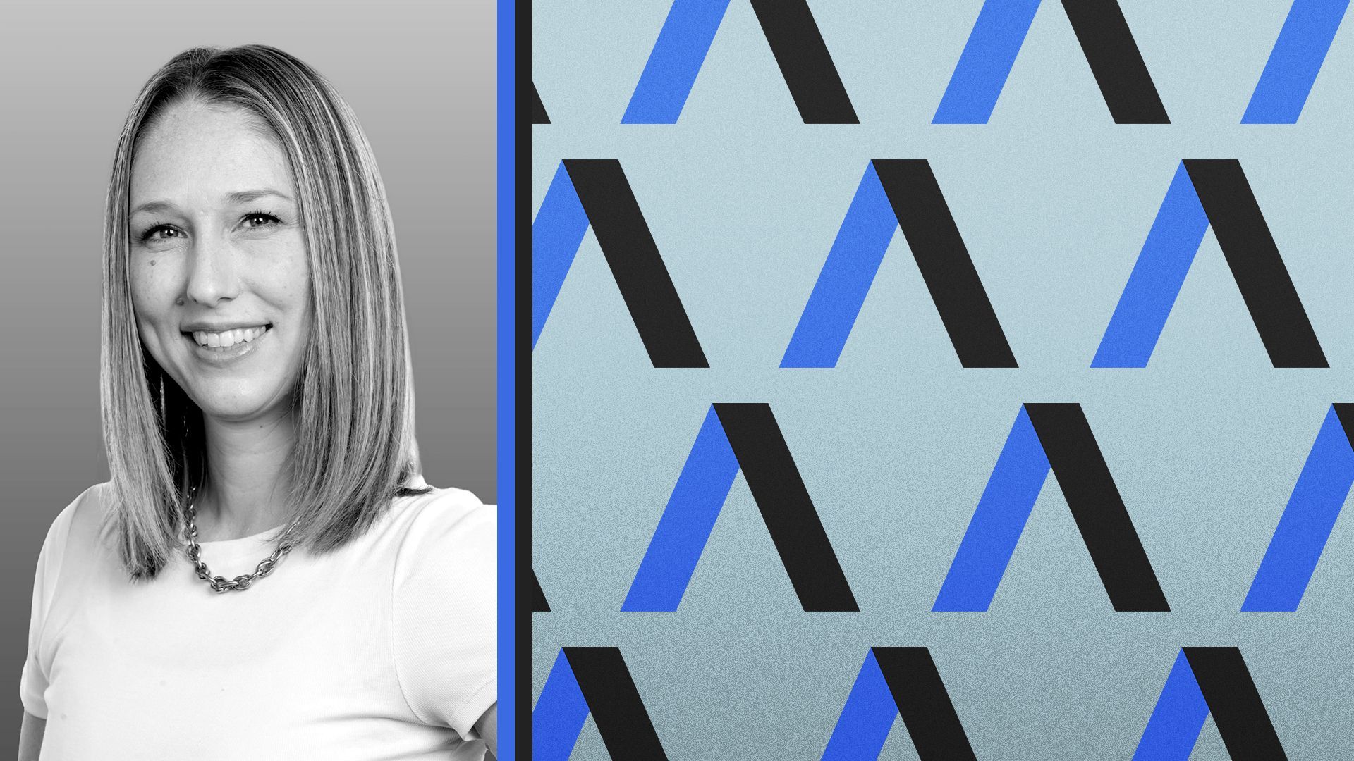 Photo illustration of Axios Executive Editor, Local, Holly Moore beside a pattern of Axios logos.