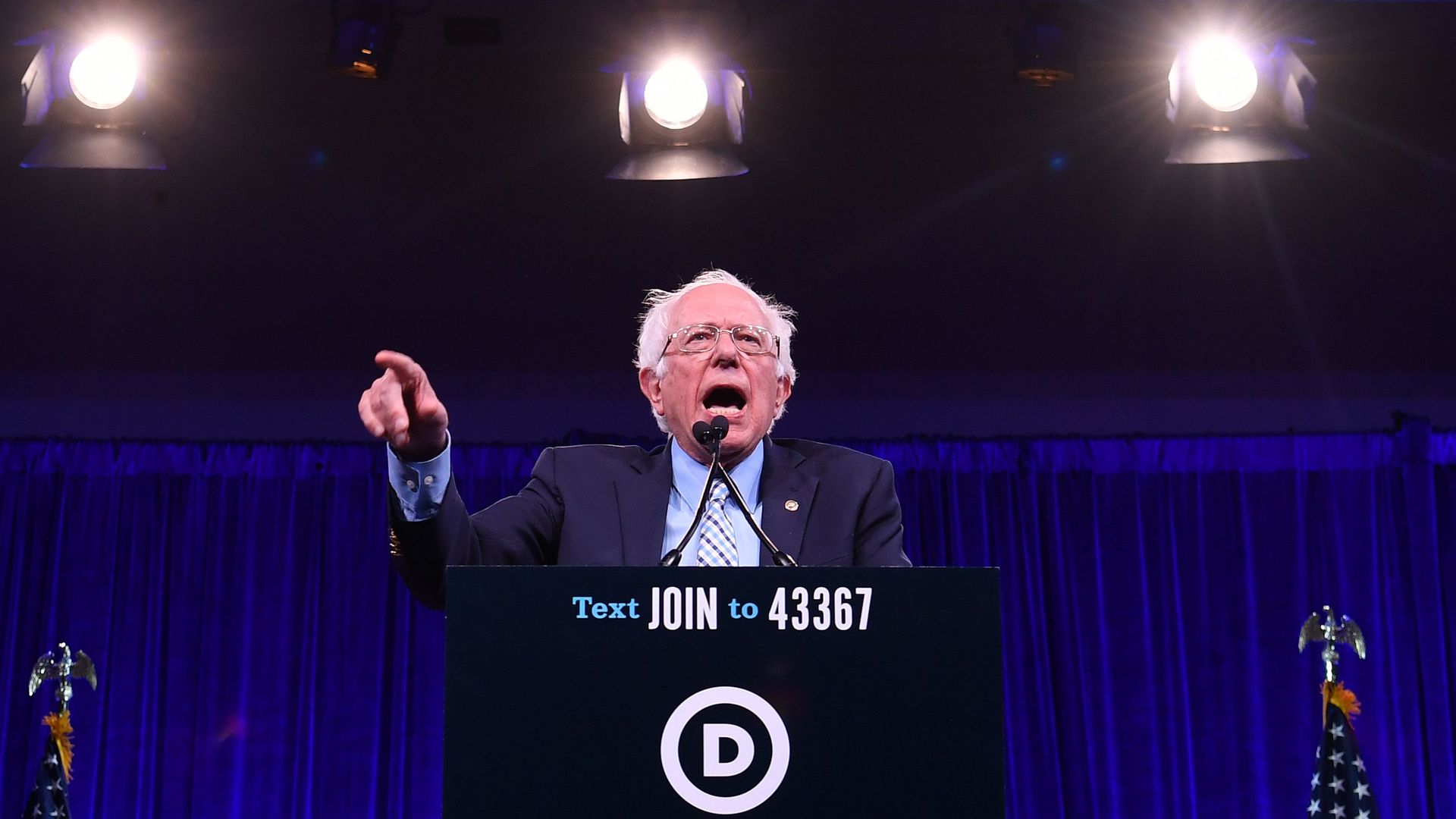  Democratic Presidential hopeful US Senator for Vermont Bernie Sanders speaks on-stage during the Democratic National Committee's summer meeting in San Francisco, California on August 23, 2019.