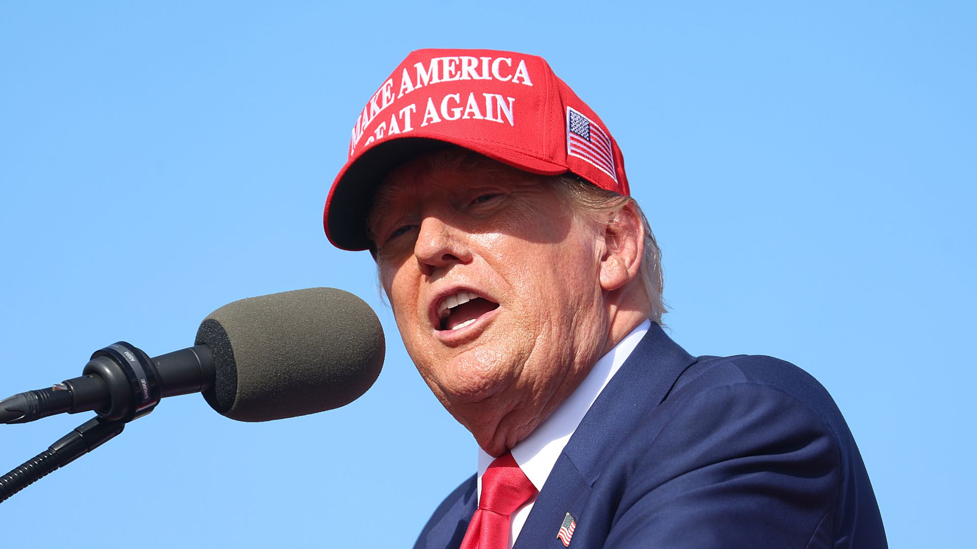 Republican presidential candidate former President Donald Trump speaks during a rally at Festival Park on June 18, 2024 in Racine, Wisconsin