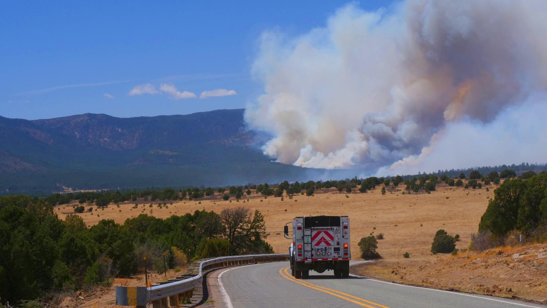 The Calf Canyon Wildfire seen on May 8, 2022 by the National Forest Service.