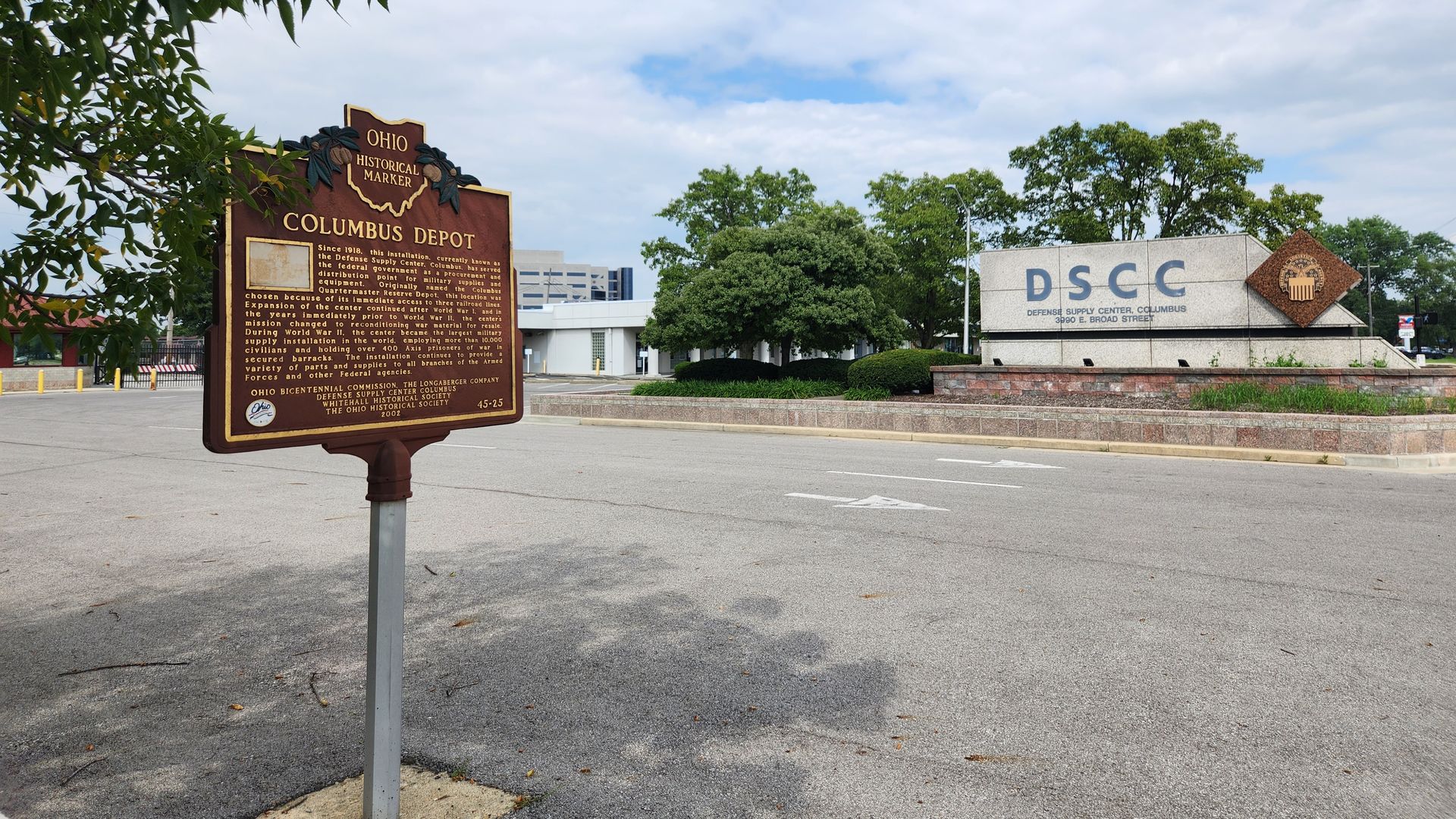 A historical marker for the "Columbus Depot" 