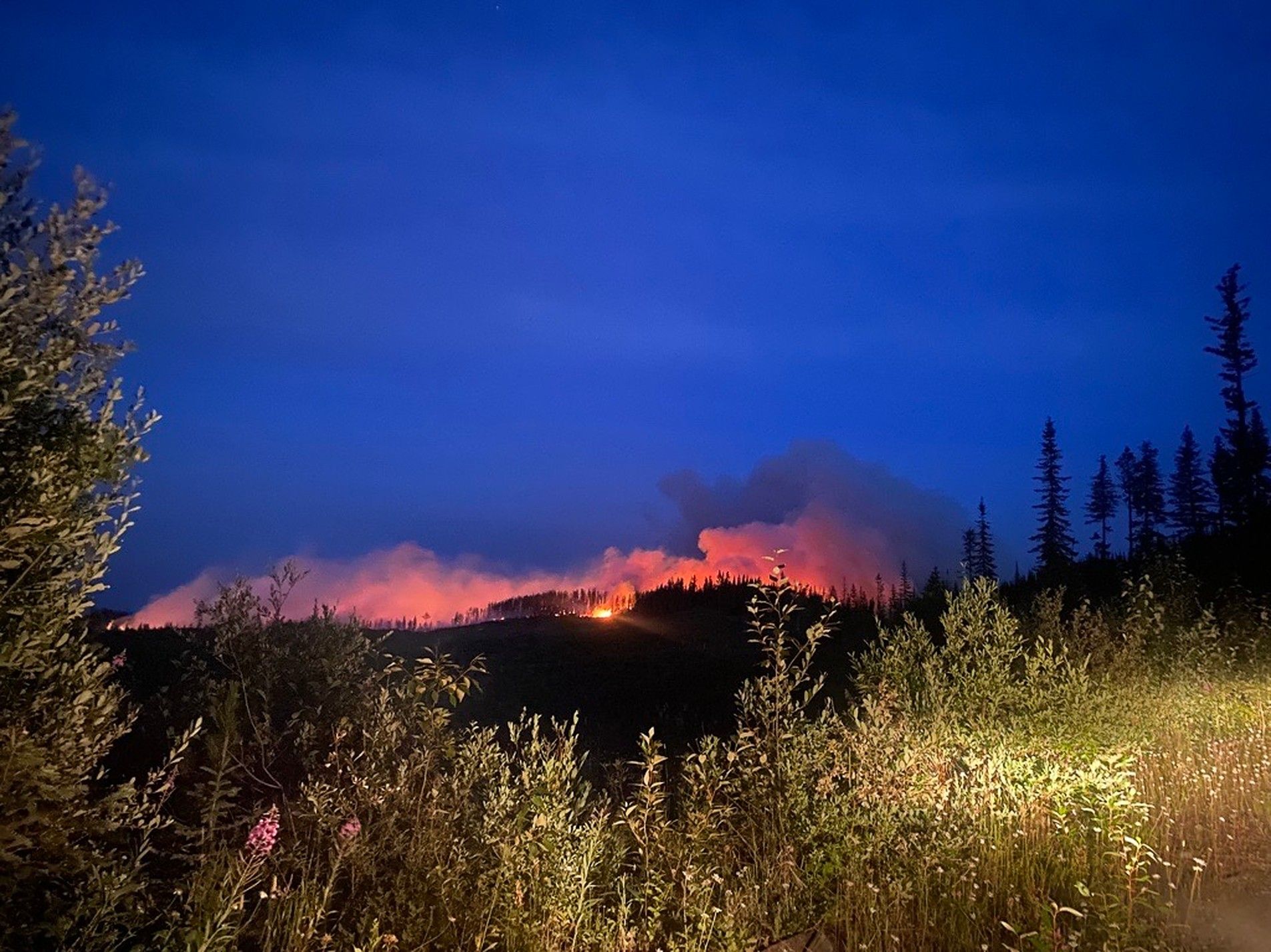 A wildfire south of Kersley, British Columbia, burning on July 22.