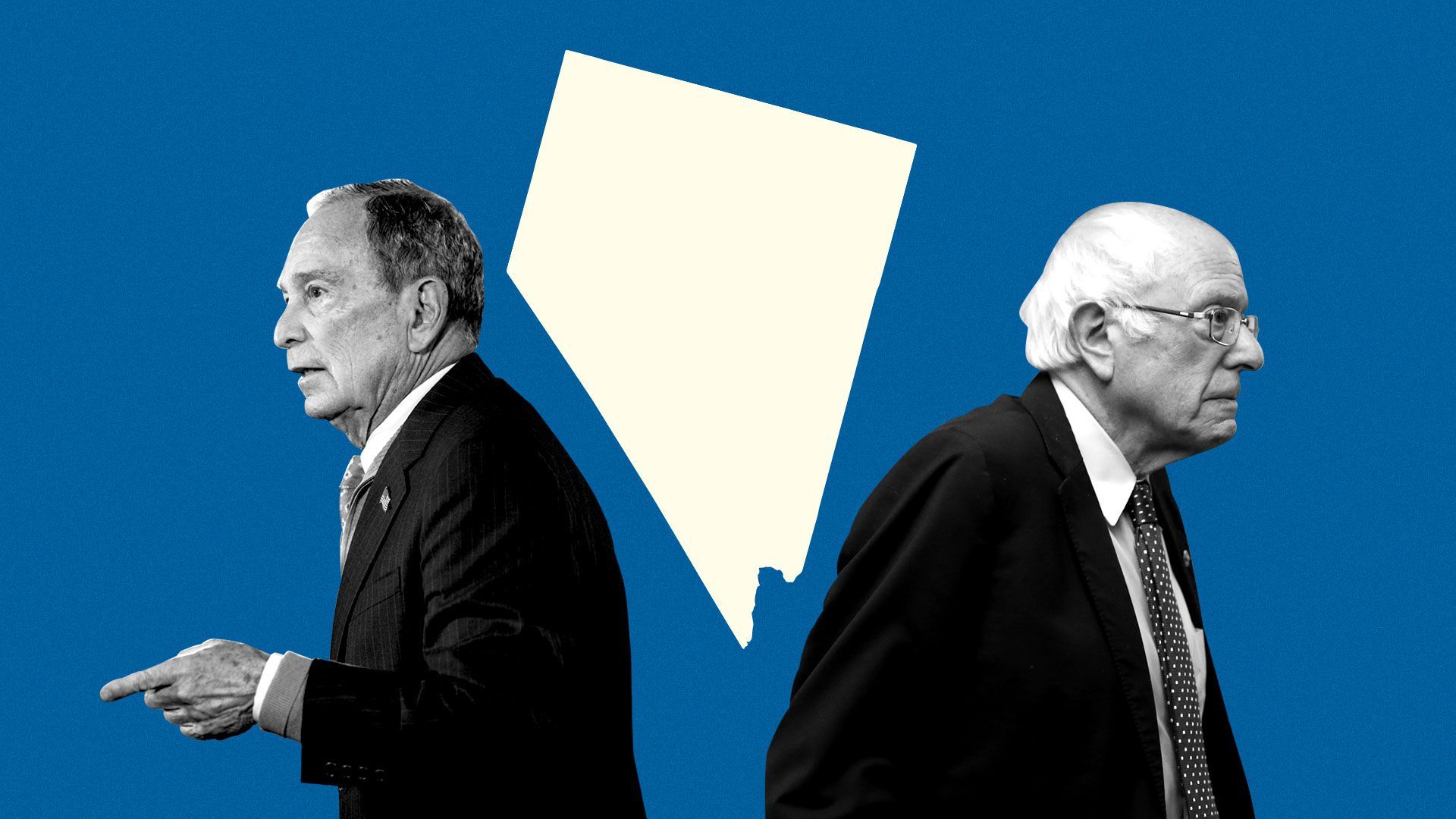Michael Bloomberg and Bernie Sanders with a Nevada cutout