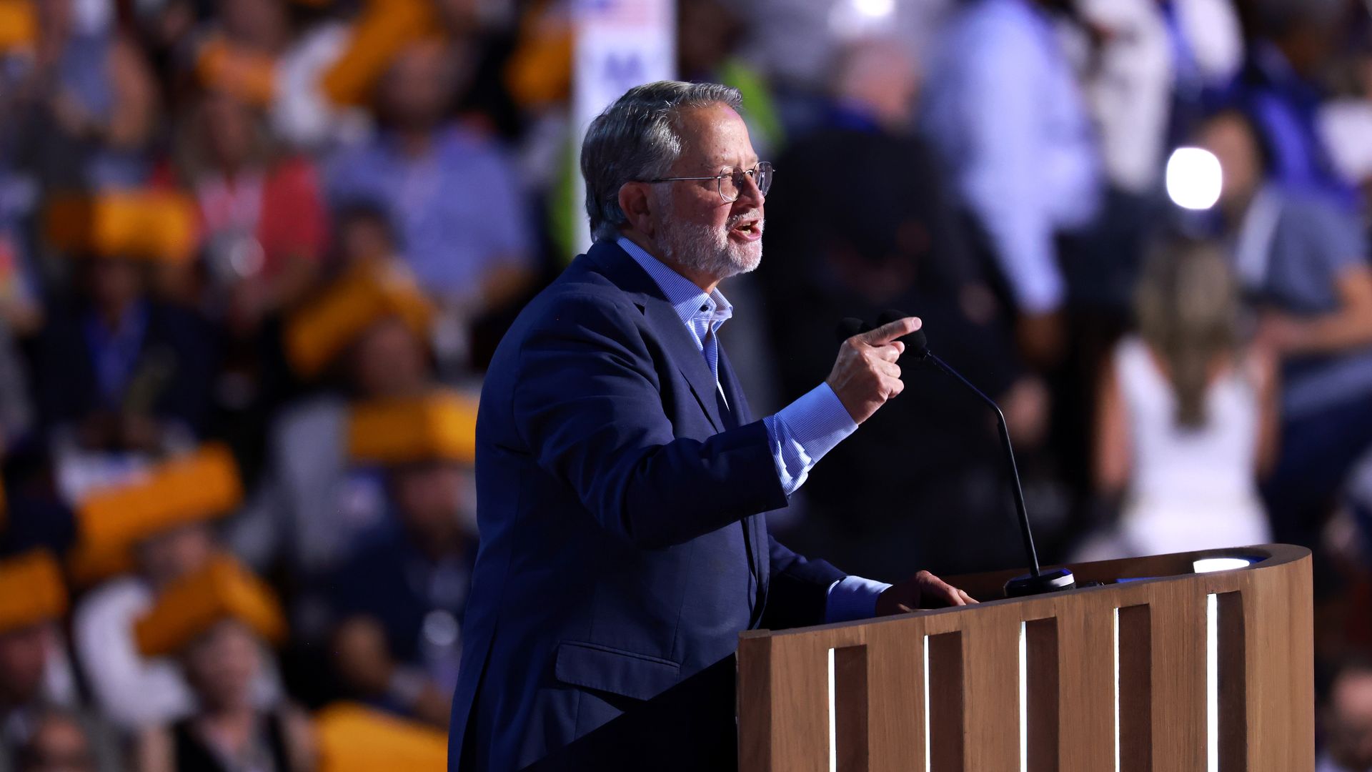 en. Gary Peters (D-MI) speaks on stage during the second day of the Democratic National Convention