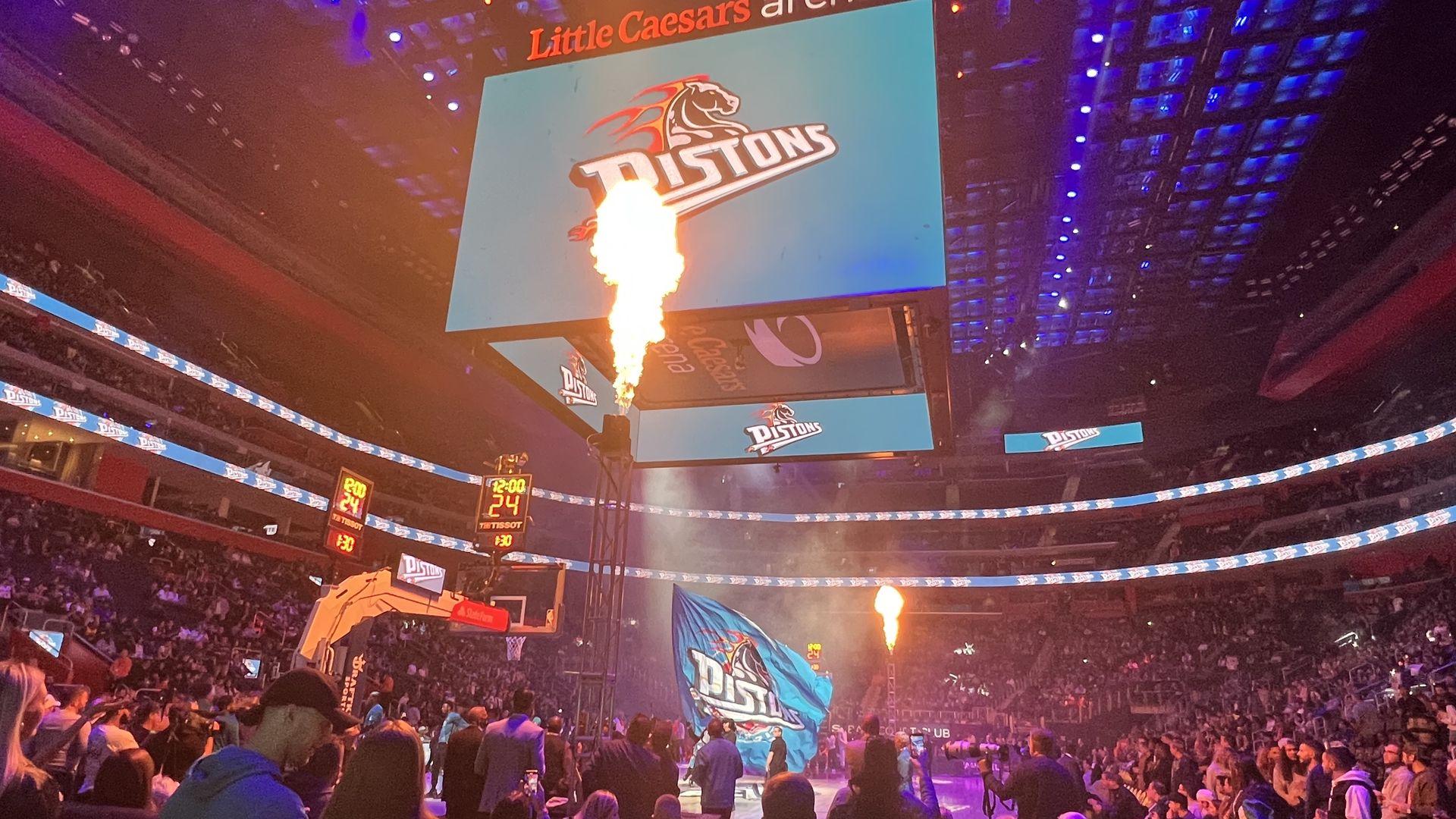 Shot of the court during Pistons pregame