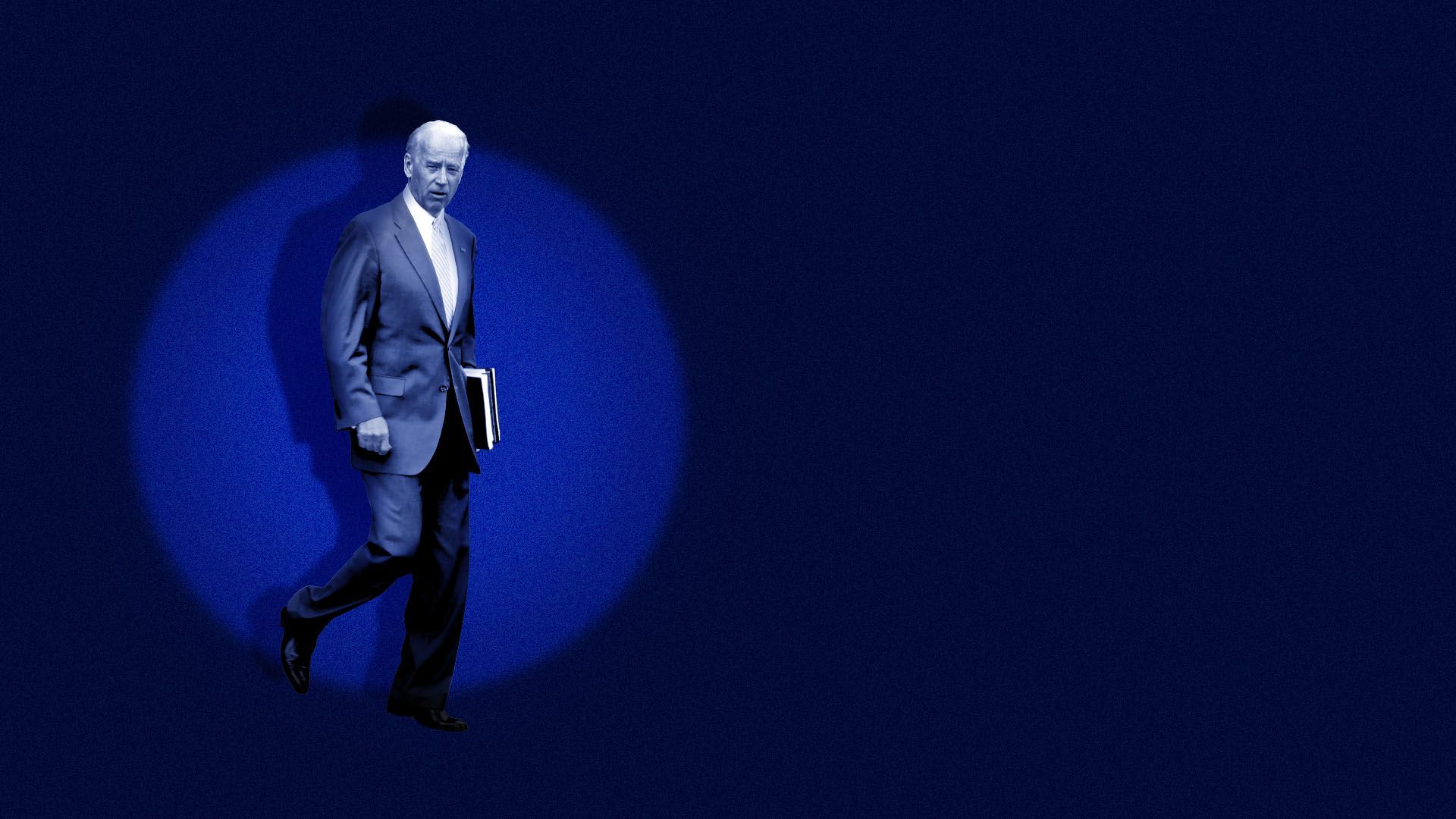 Illustration of candidate Joseph Biden caught in a blue headlight.