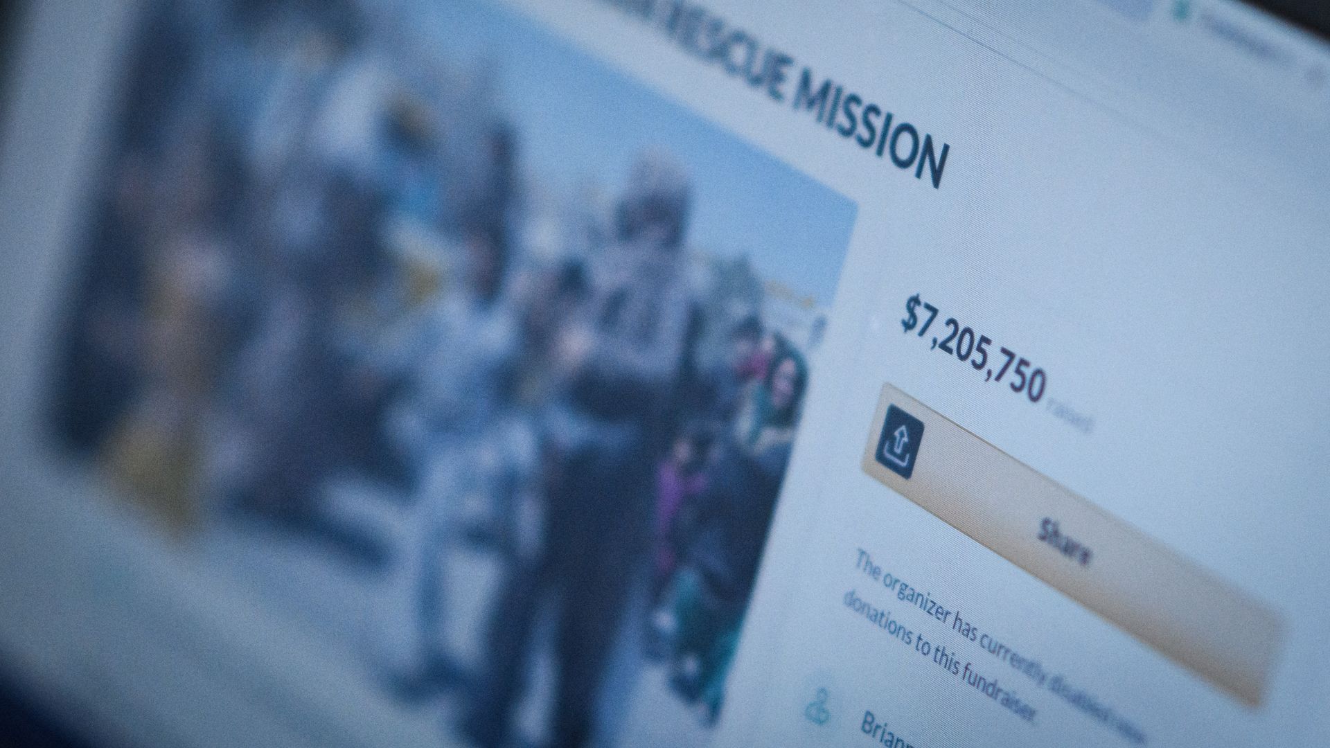 Photo of a webpage showing a GoFundMe for an Afghanistan rescue mission, with $7.2 million secured
