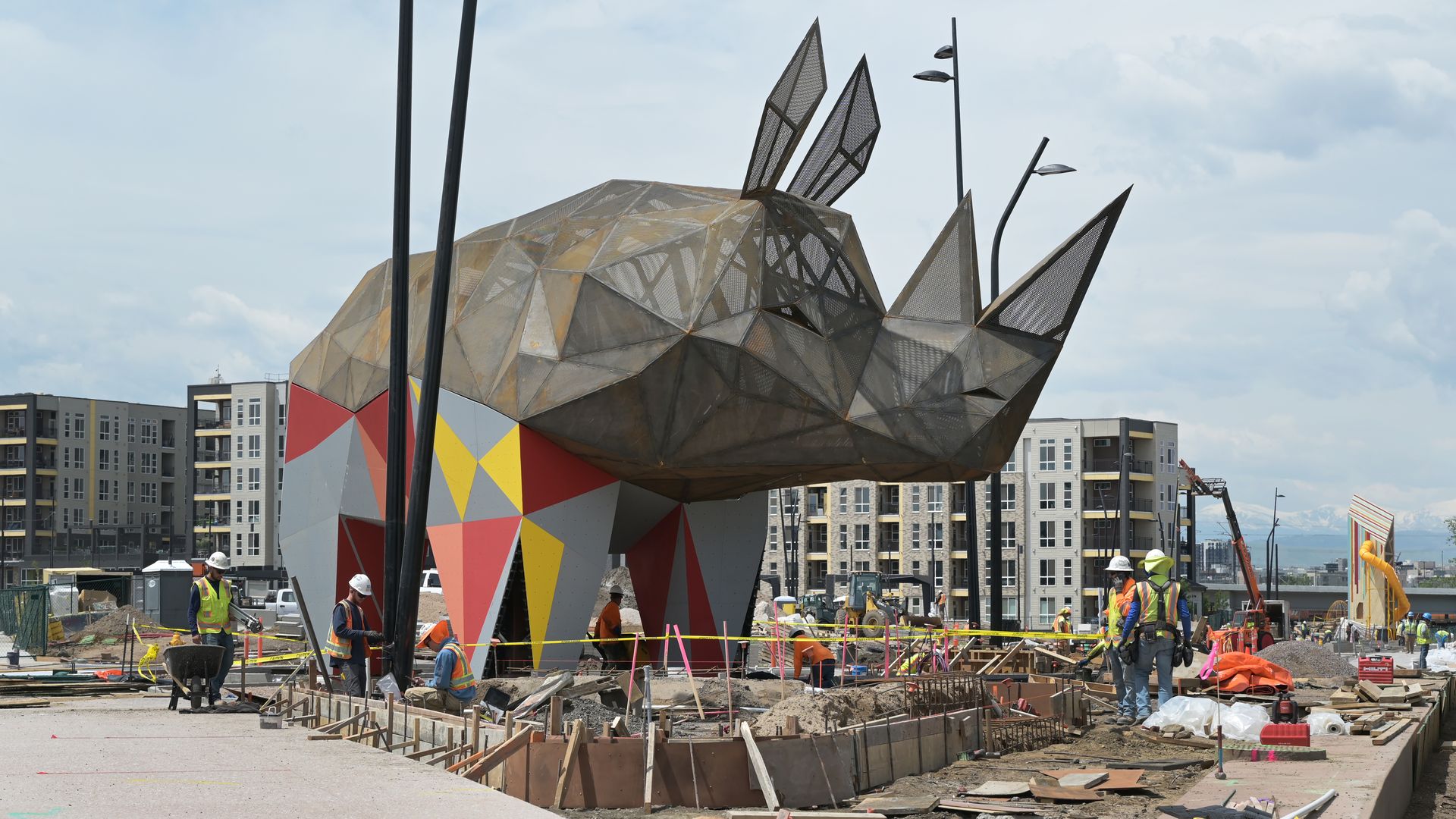 A large, rhinoceros sculpture.  